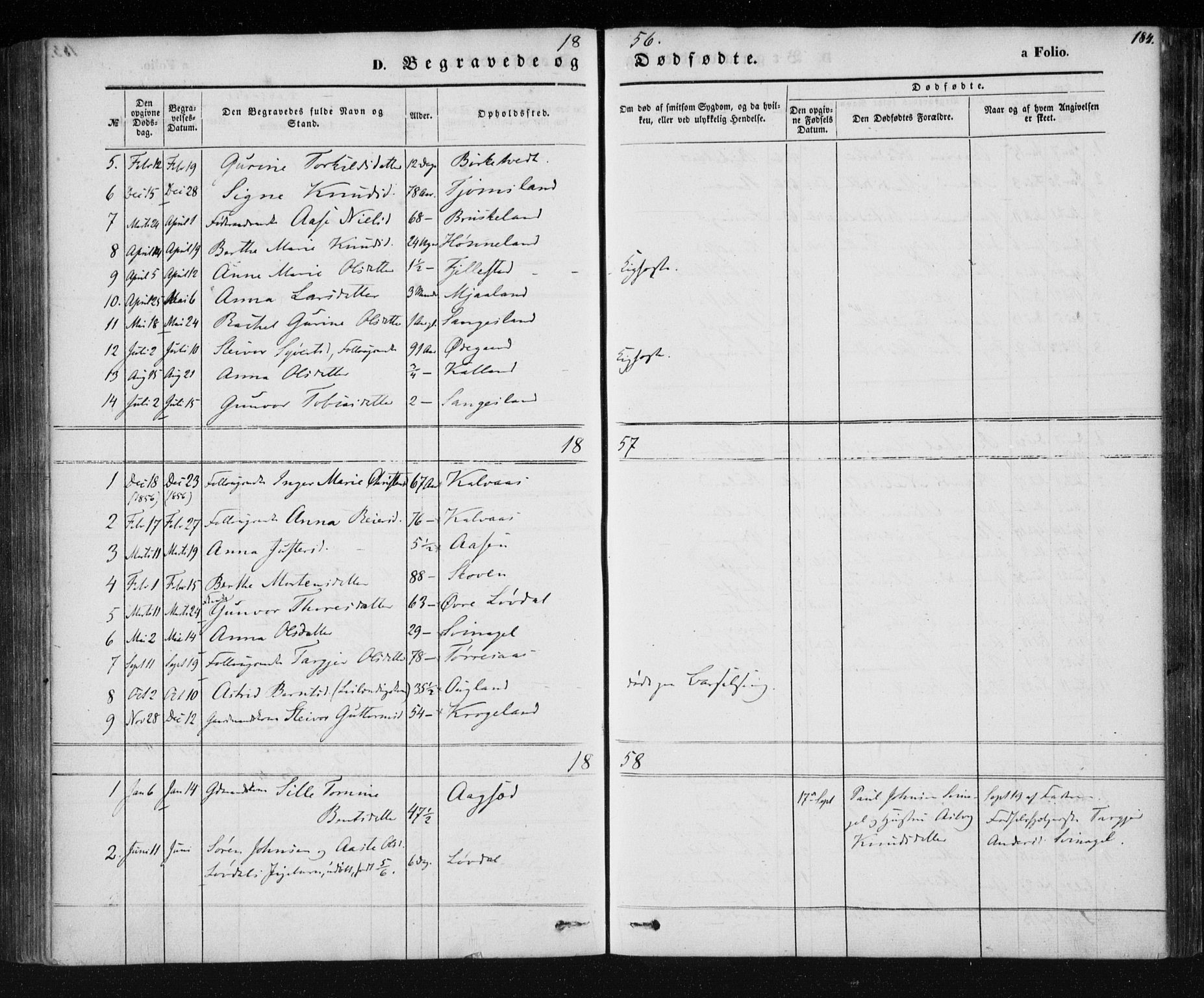 Holum sokneprestkontor, SAK/1111-0022/F/Fa/Fab/L0005: Parish register (official) no. A 5, 1847-1874, p. 184
