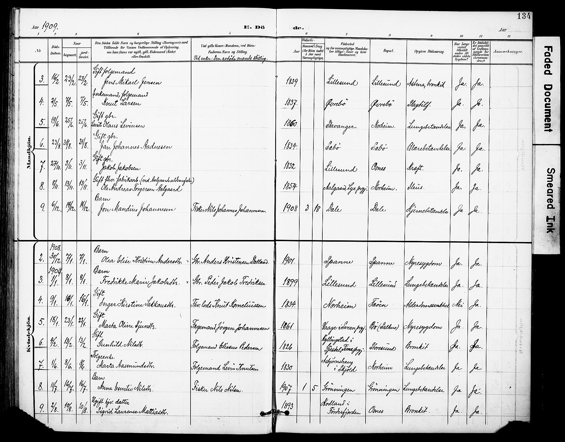 Torvastad sokneprestkontor, SAST/A -101857/H/Ha/Haa/L0017: Parish register (official) no. A 16, 1899-1911, p. 134