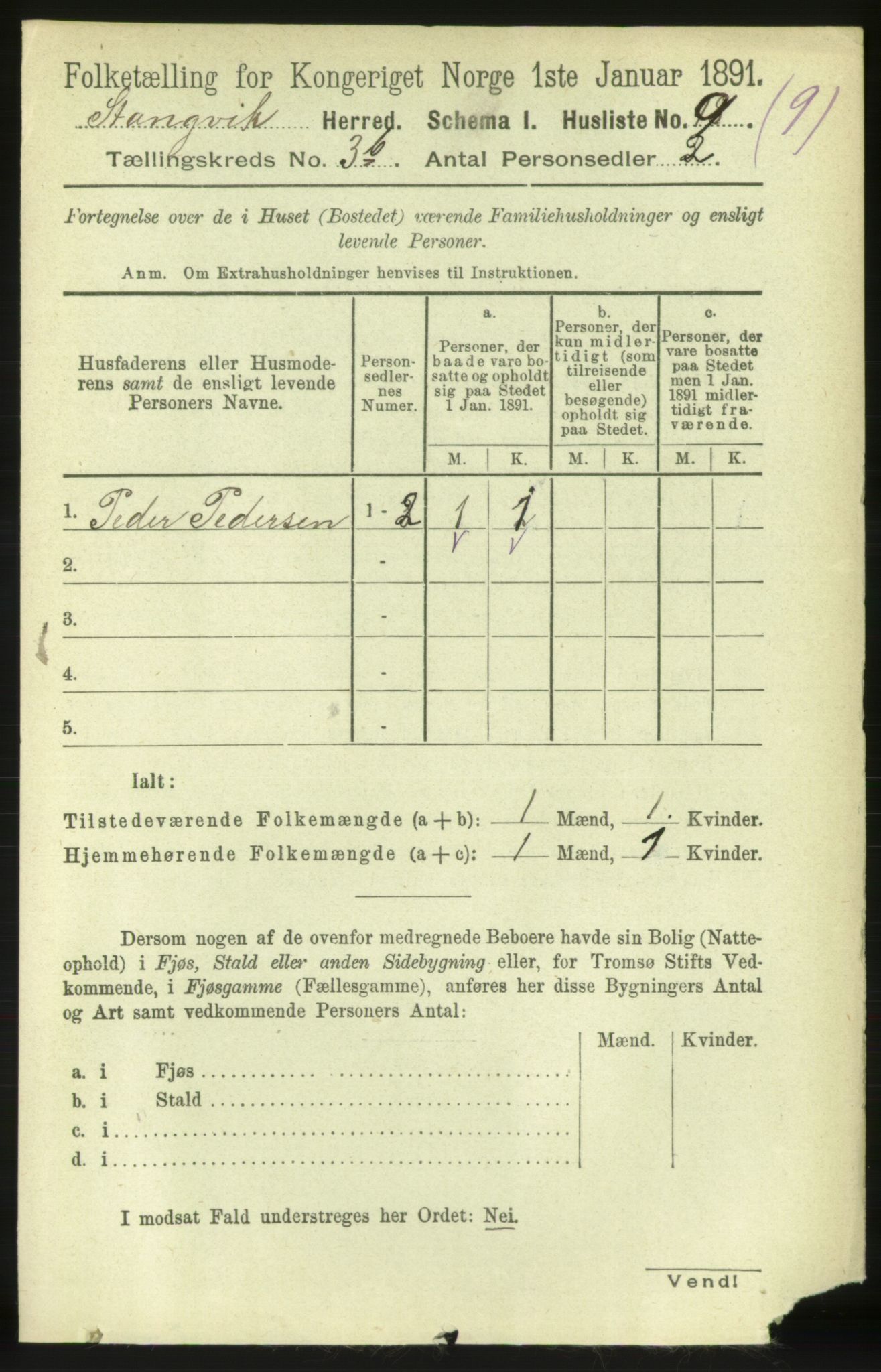 RA, 1891 census for 1564 Stangvik, 1891, p. 1445