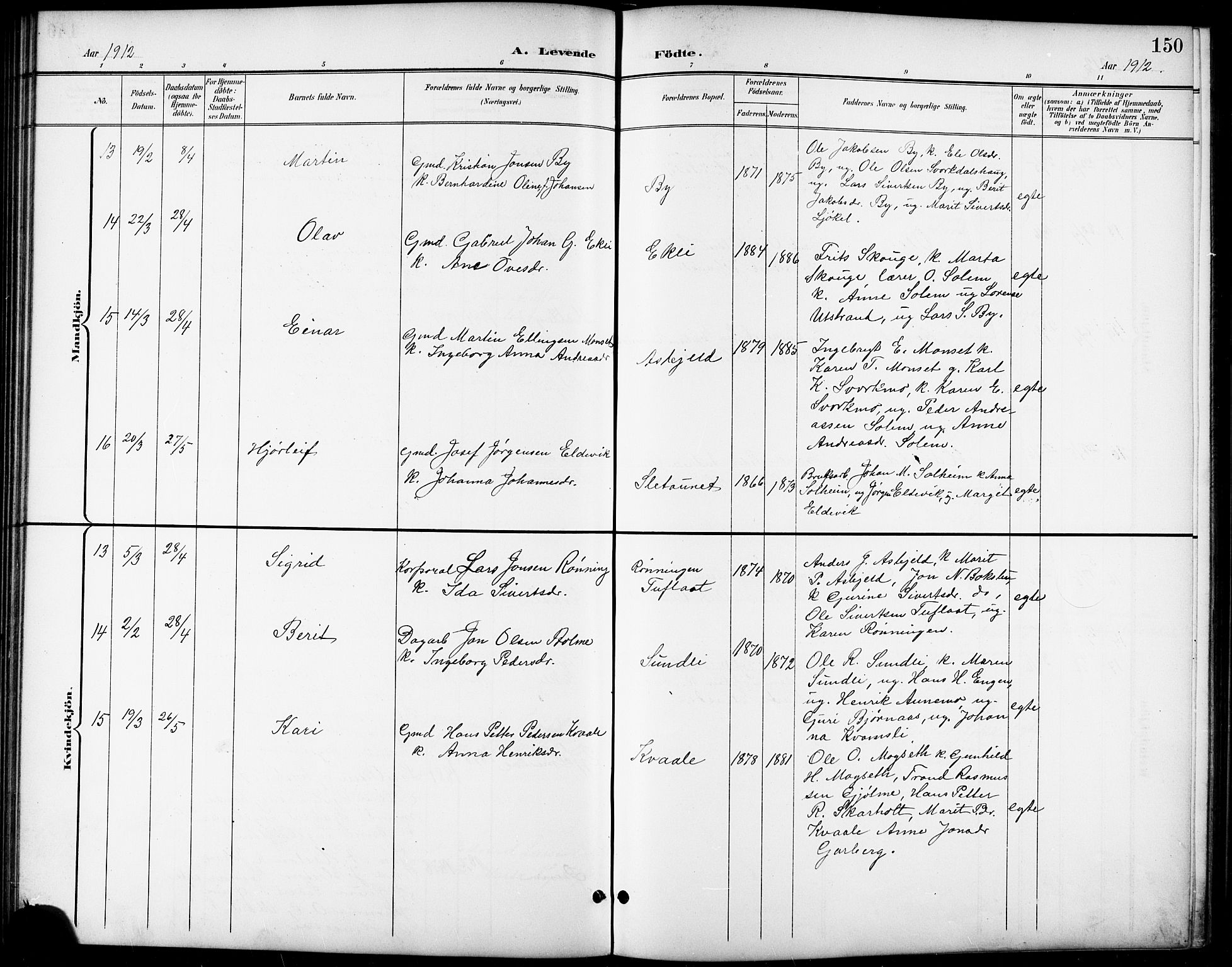 Ministerialprotokoller, klokkerbøker og fødselsregistre - Sør-Trøndelag, SAT/A-1456/668/L0819: Parish register (copy) no. 668C08, 1899-1912, p. 150
