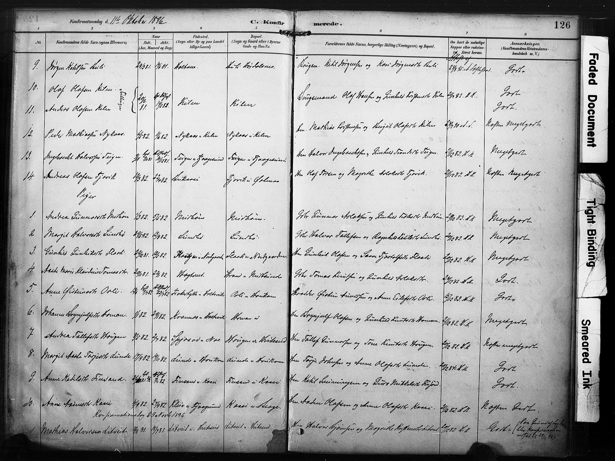 Kviteseid kirkebøker, SAKO/A-276/F/Fa/L0008: Parish register (official) no. I 8, 1882-1903, p. 126