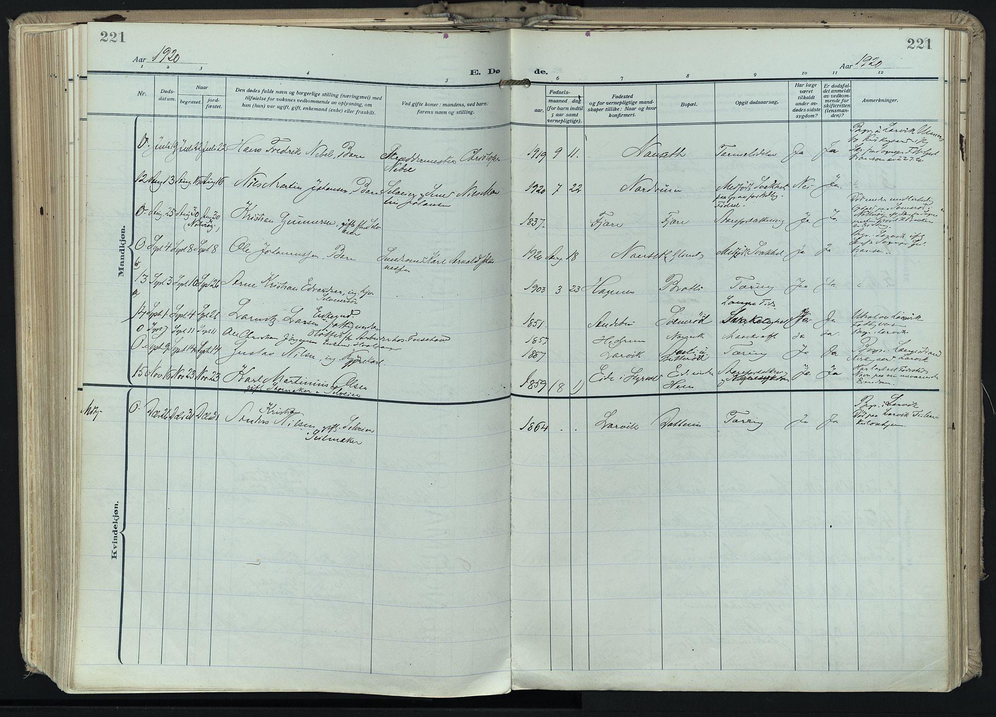 Hedrum kirkebøker, SAKO/A-344/F/Fa/L0011: Parish register (official) no. I 11, 1919-1933, p. 221