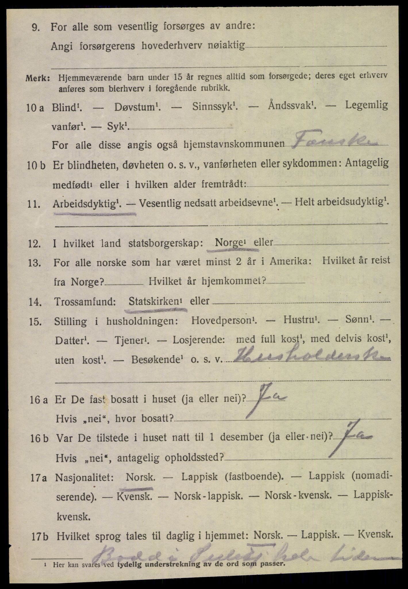 SAT, 1920 census for Fauske, 1920, p. 5705