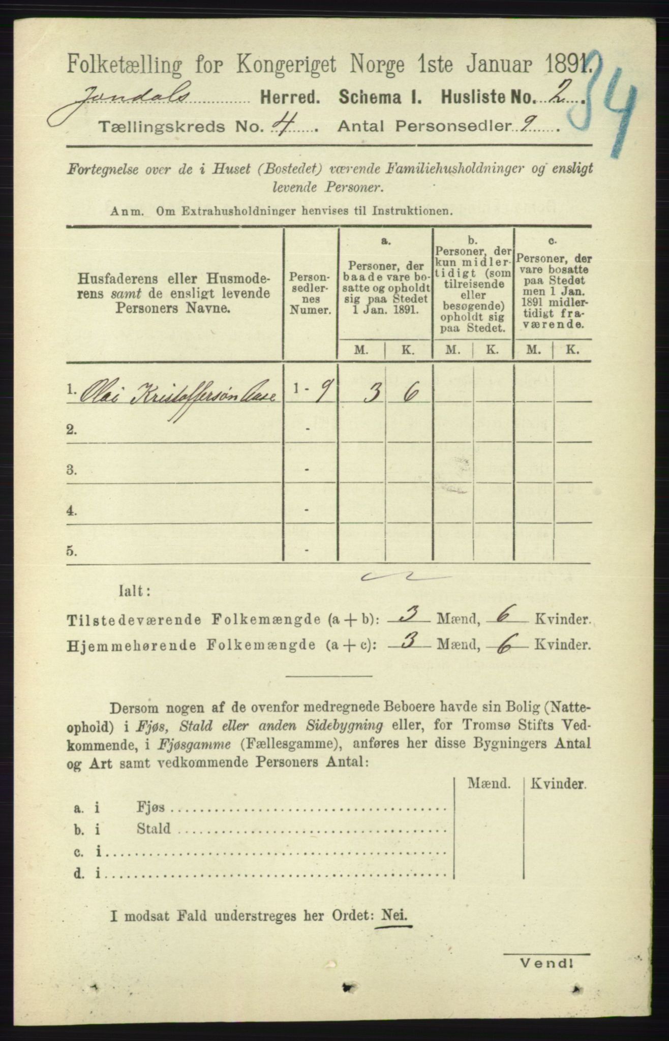 RA, 1891 census for 1227 Jondal, 1891, p. 1992