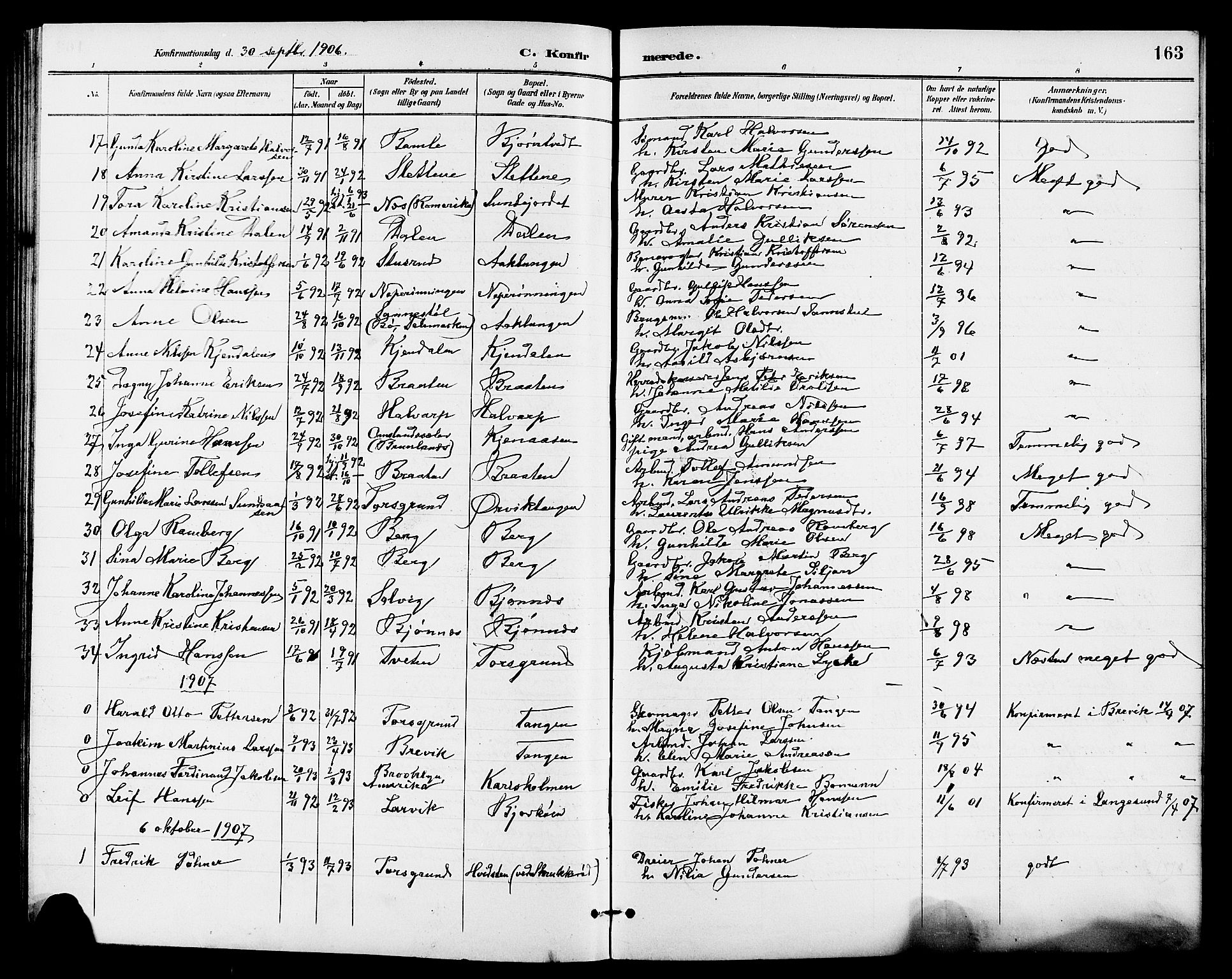 Eidanger kirkebøker, AV/SAKO-A-261/G/Ga/L0003: Parish register (copy) no. 3, 1893-1911, p. 163