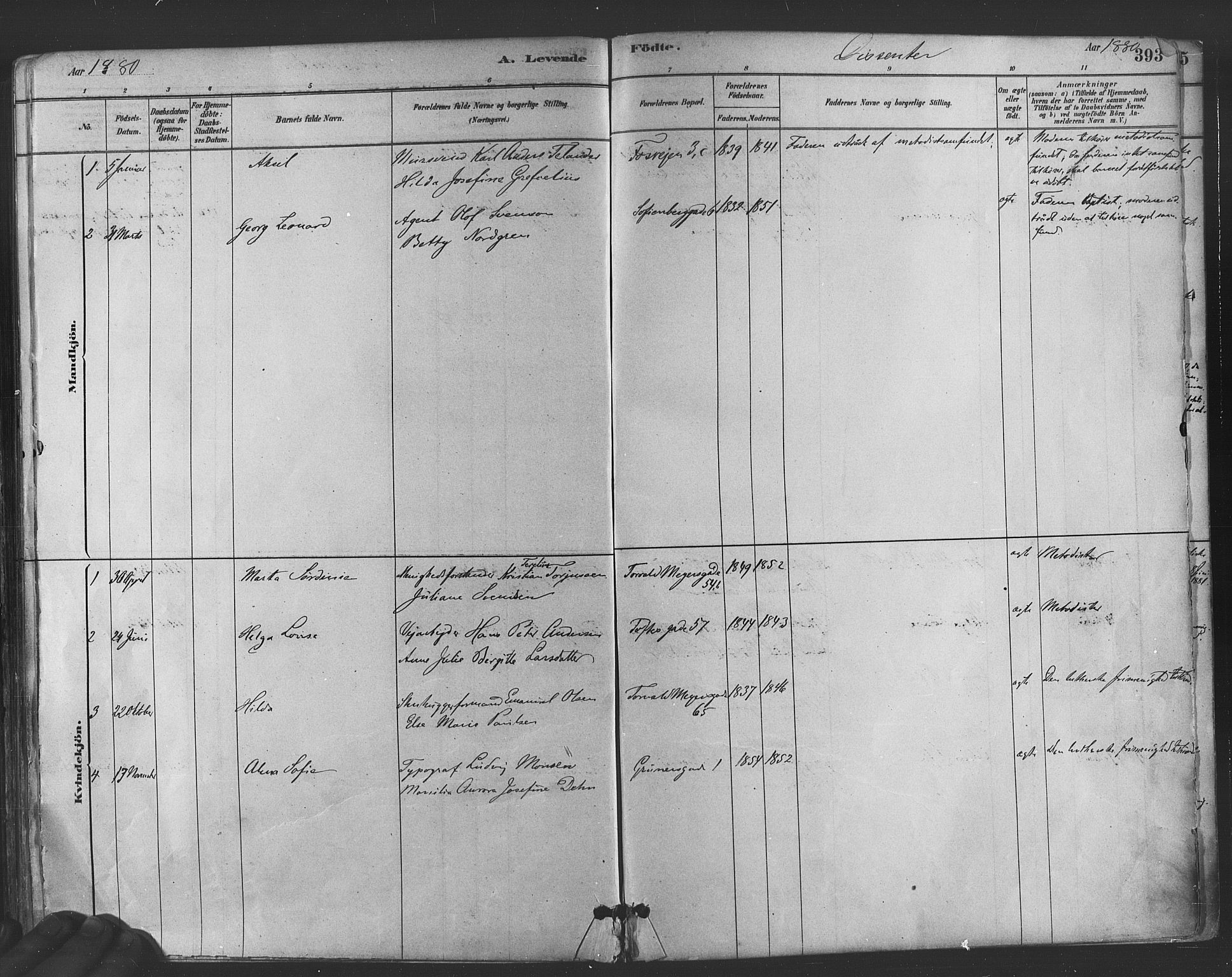 Paulus prestekontor Kirkebøker, SAO/A-10871/F/Fa/L0003: Parish register (official) no. 3, 1879-1887, p. 393