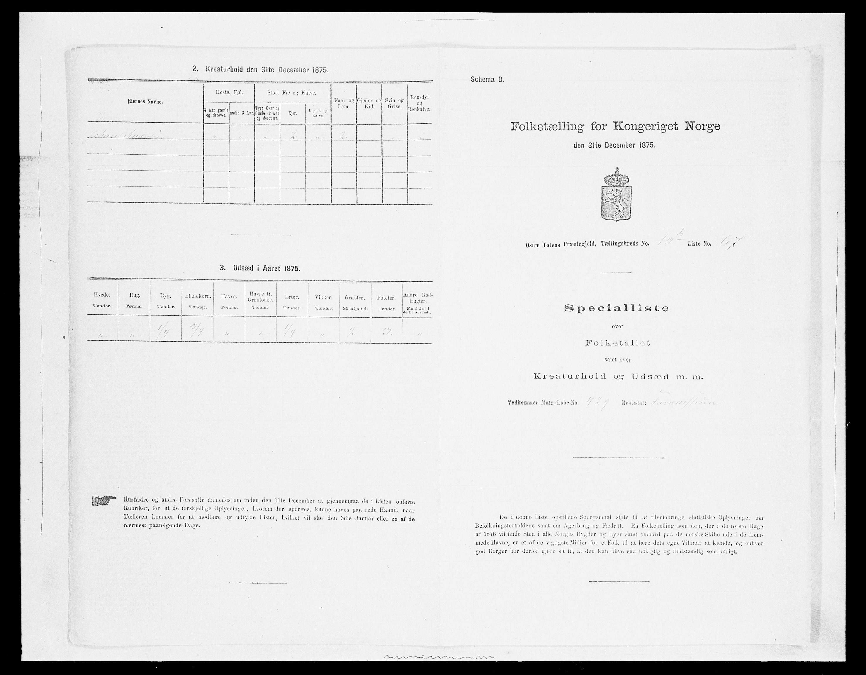 SAH, 1875 census for 0528P Østre Toten, 1875, p. 2611