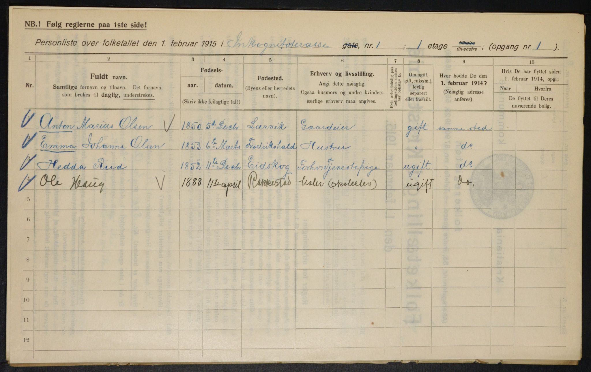 OBA, Municipal Census 1915 for Kristiania, 1915, p. 43812