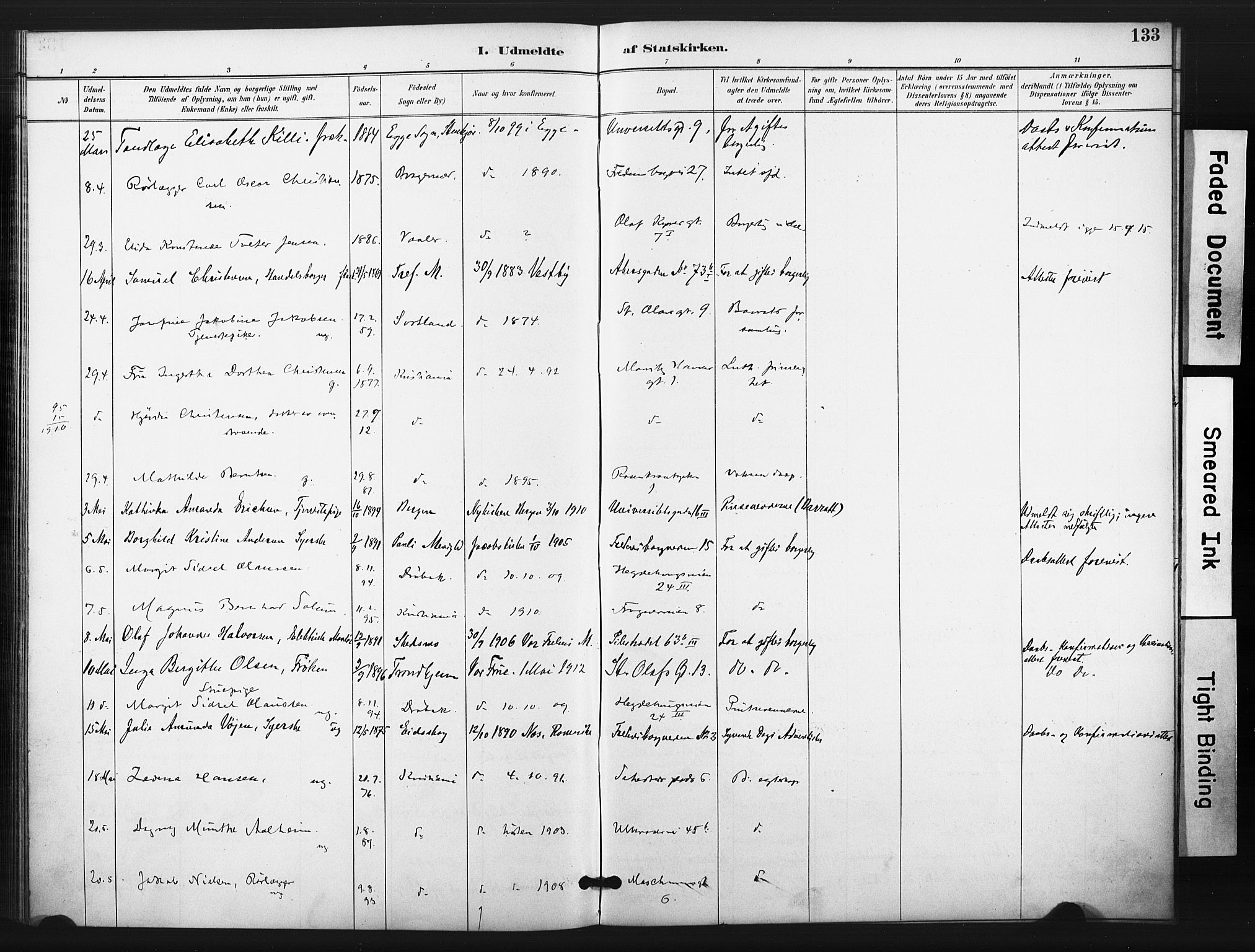 Trefoldighet prestekontor Kirkebøker, AV/SAO-A-10882/F/Ff/L0002: Parish register (official) no. VI 2, 1891-1918, p. 133