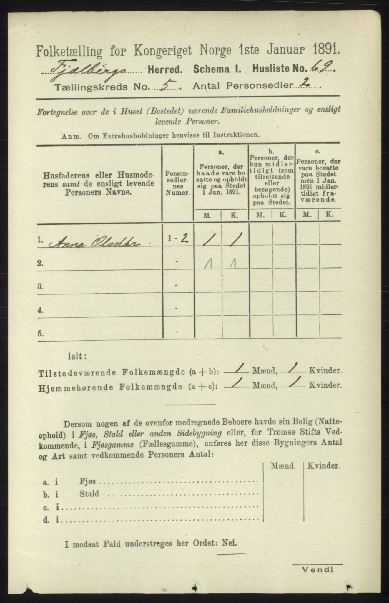 RA, 1891 census for 1213 Fjelberg, 1891, p. 1477