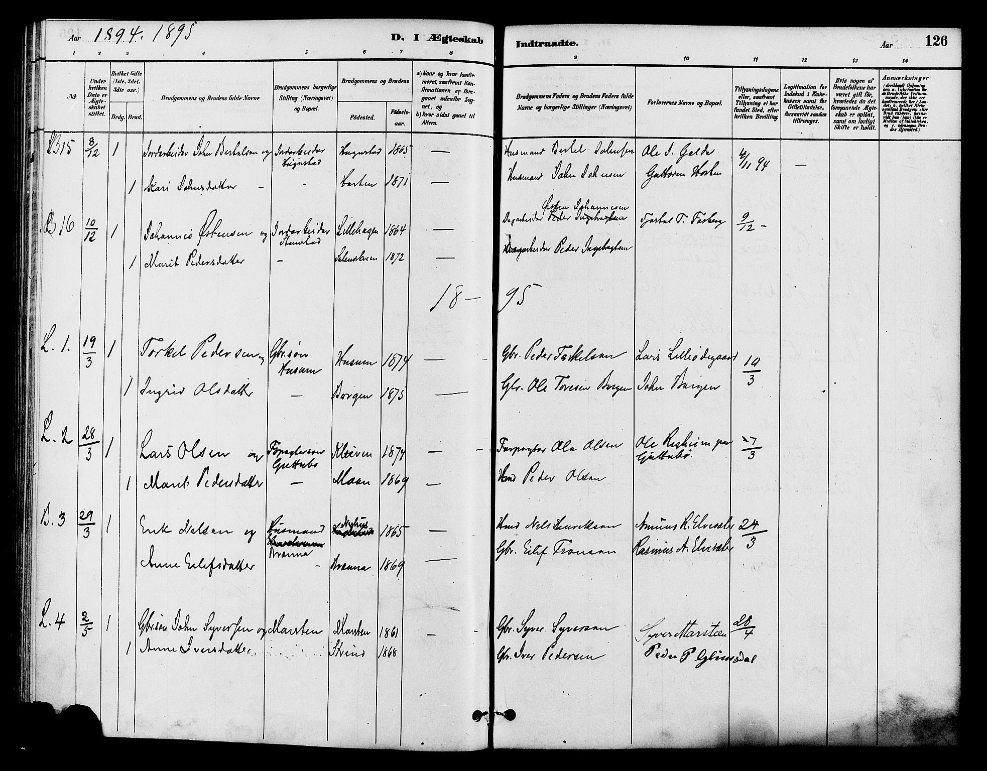 Lom prestekontor, SAH/PREST-070/K/L0008: Parish register (official) no. 8, 1885-1898, p. 126