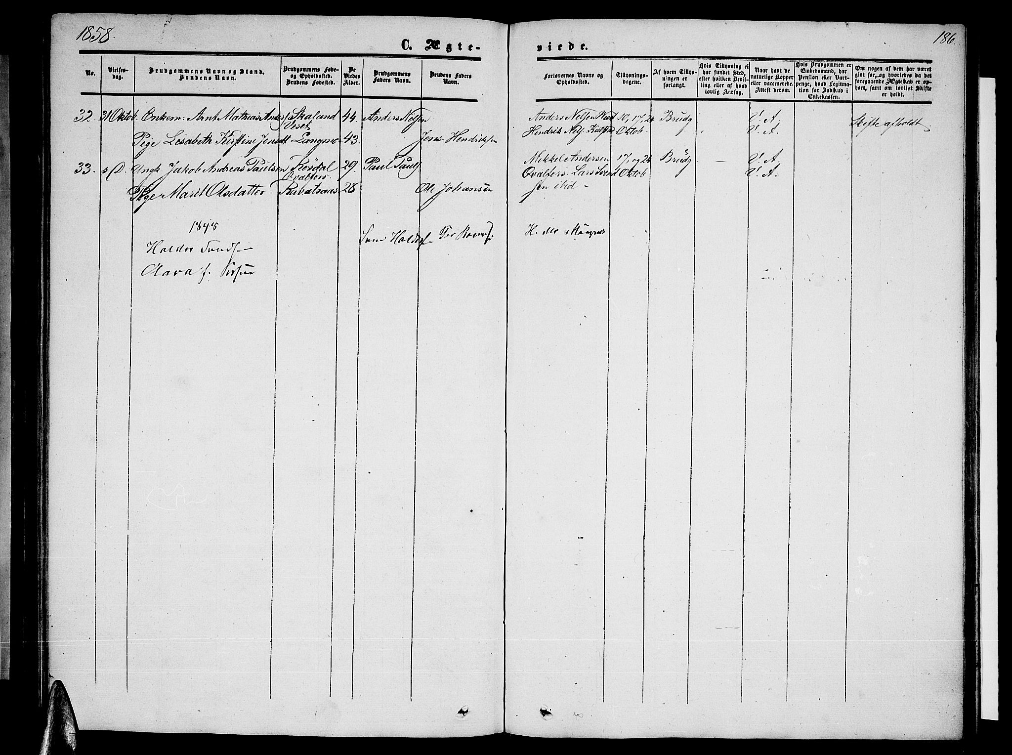 Ministerialprotokoller, klokkerbøker og fødselsregistre - Nordland, SAT/A-1459/820/L0301: Parish register (copy) no. 820C03, 1851-1858, p. 186