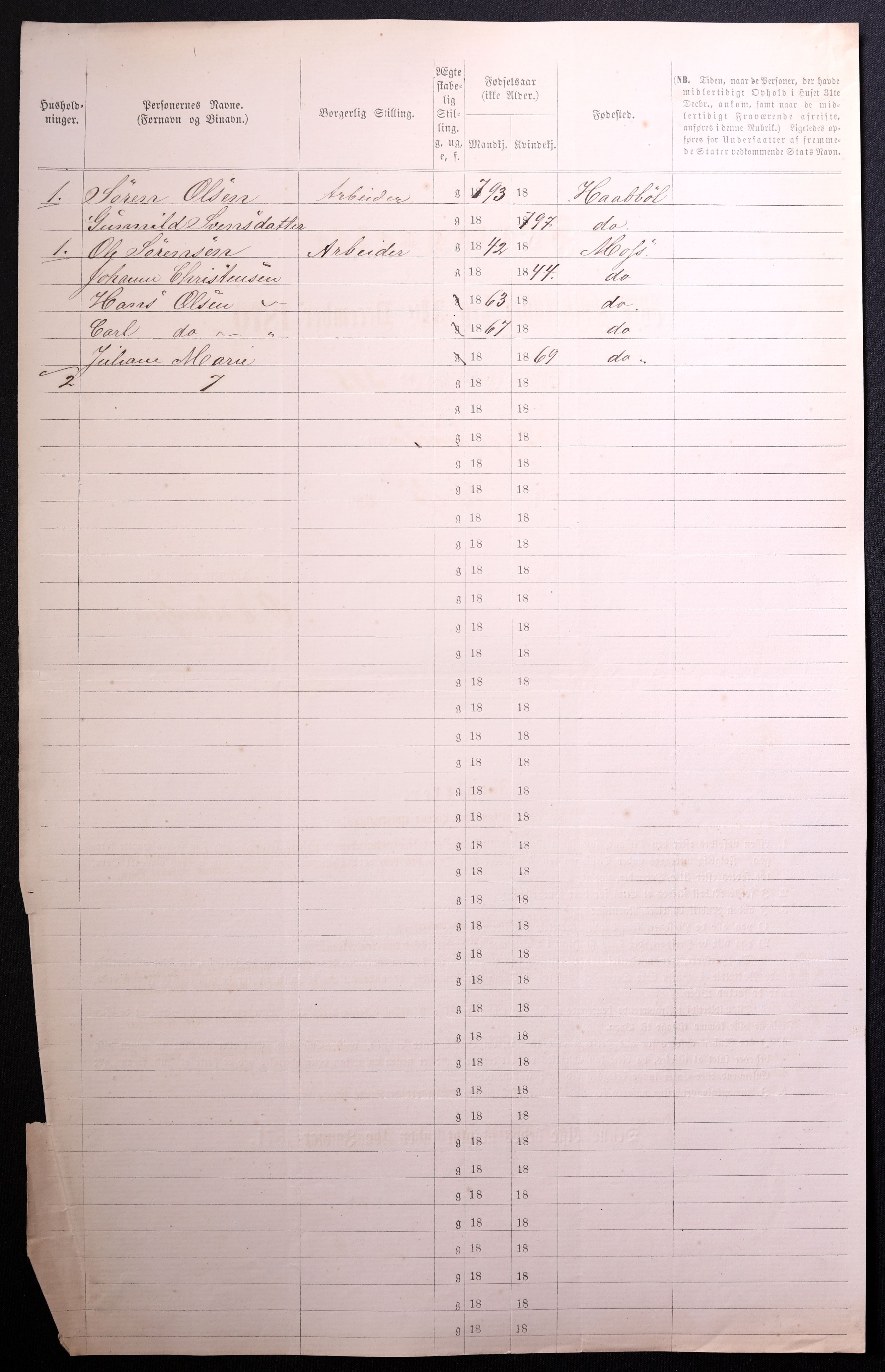 RA, 1870 census for 0104 Moss, 1870, p. 658