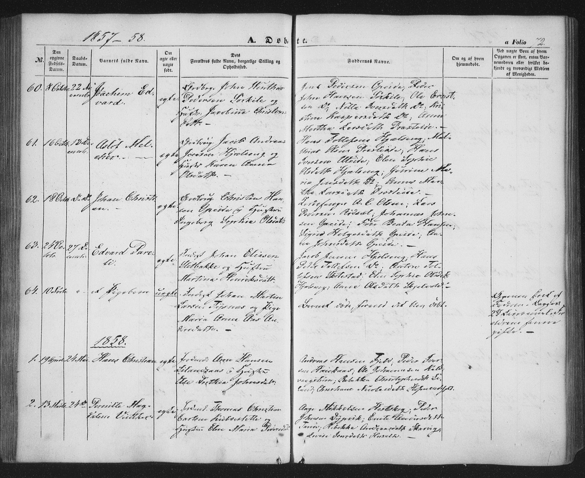 Ministerialprotokoller, klokkerbøker og fødselsregistre - Nordland, SAT/A-1459/859/L0844: Parish register (official) no. 859A04, 1849-1862, p. 72