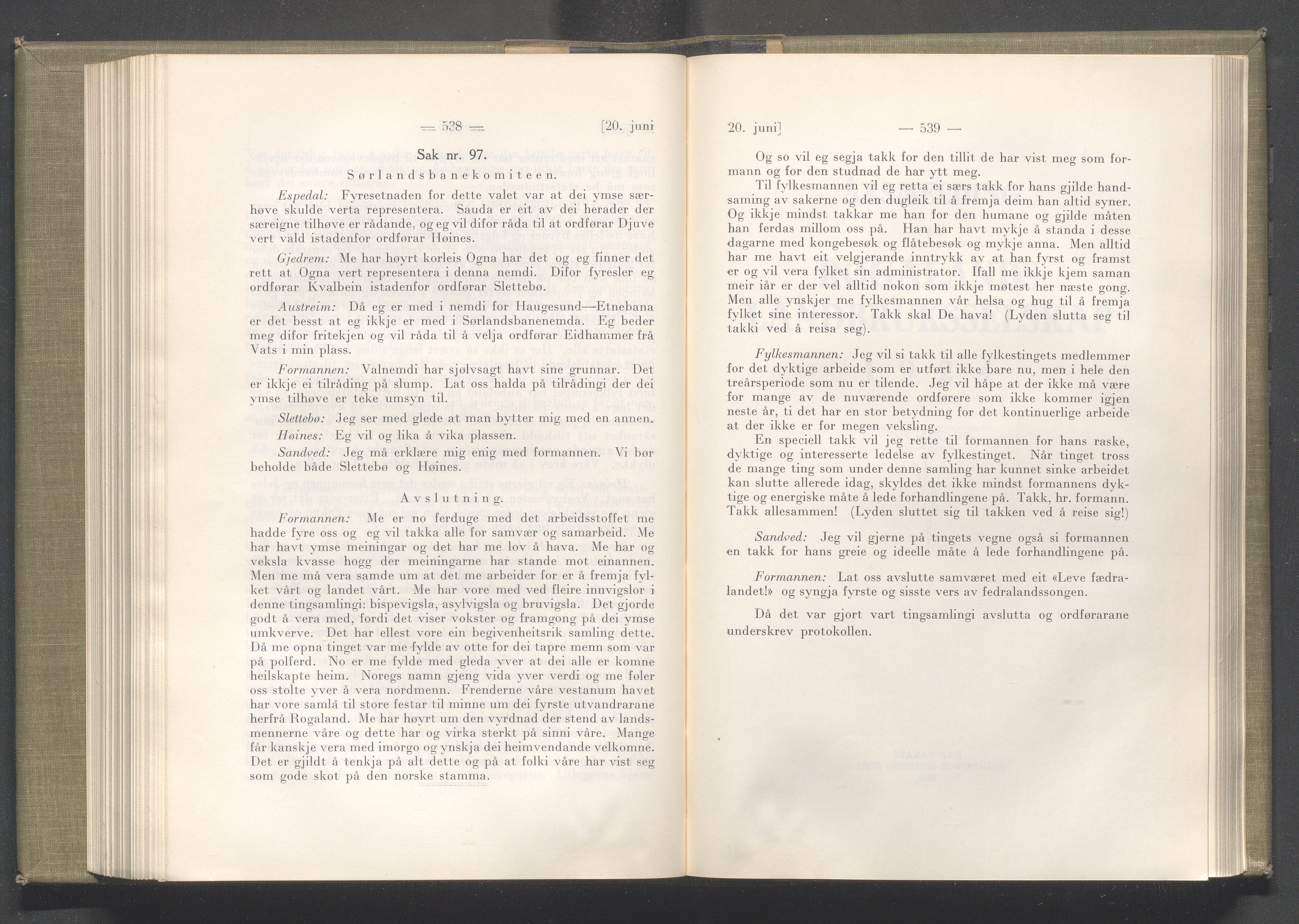 Rogaland fylkeskommune - Fylkesrådmannen , IKAR/A-900/A/Aa/Aaa/L0044: Møtebok , 1925, p. 538-539