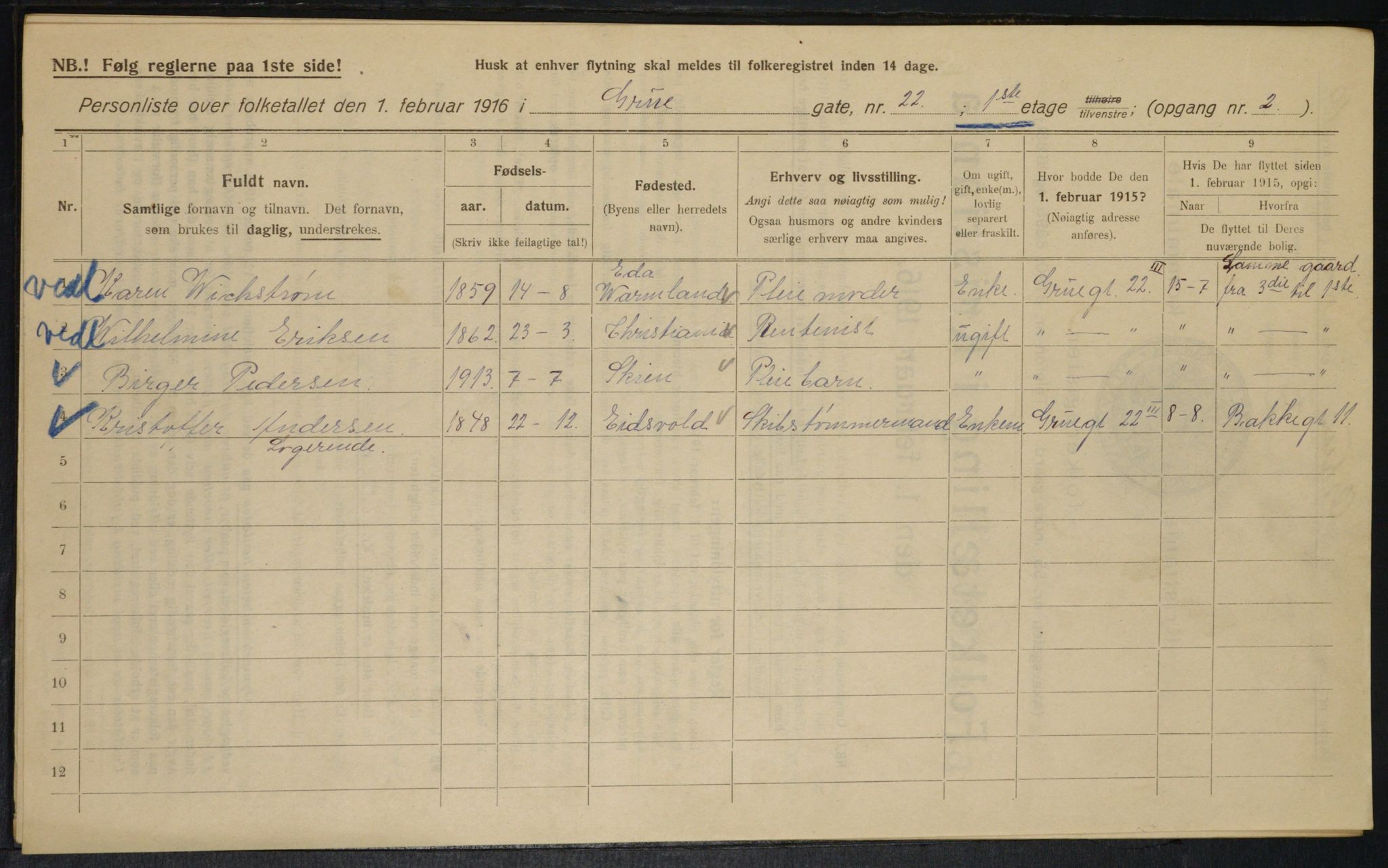 OBA, Municipal Census 1916 for Kristiania, 1916, p. 31165