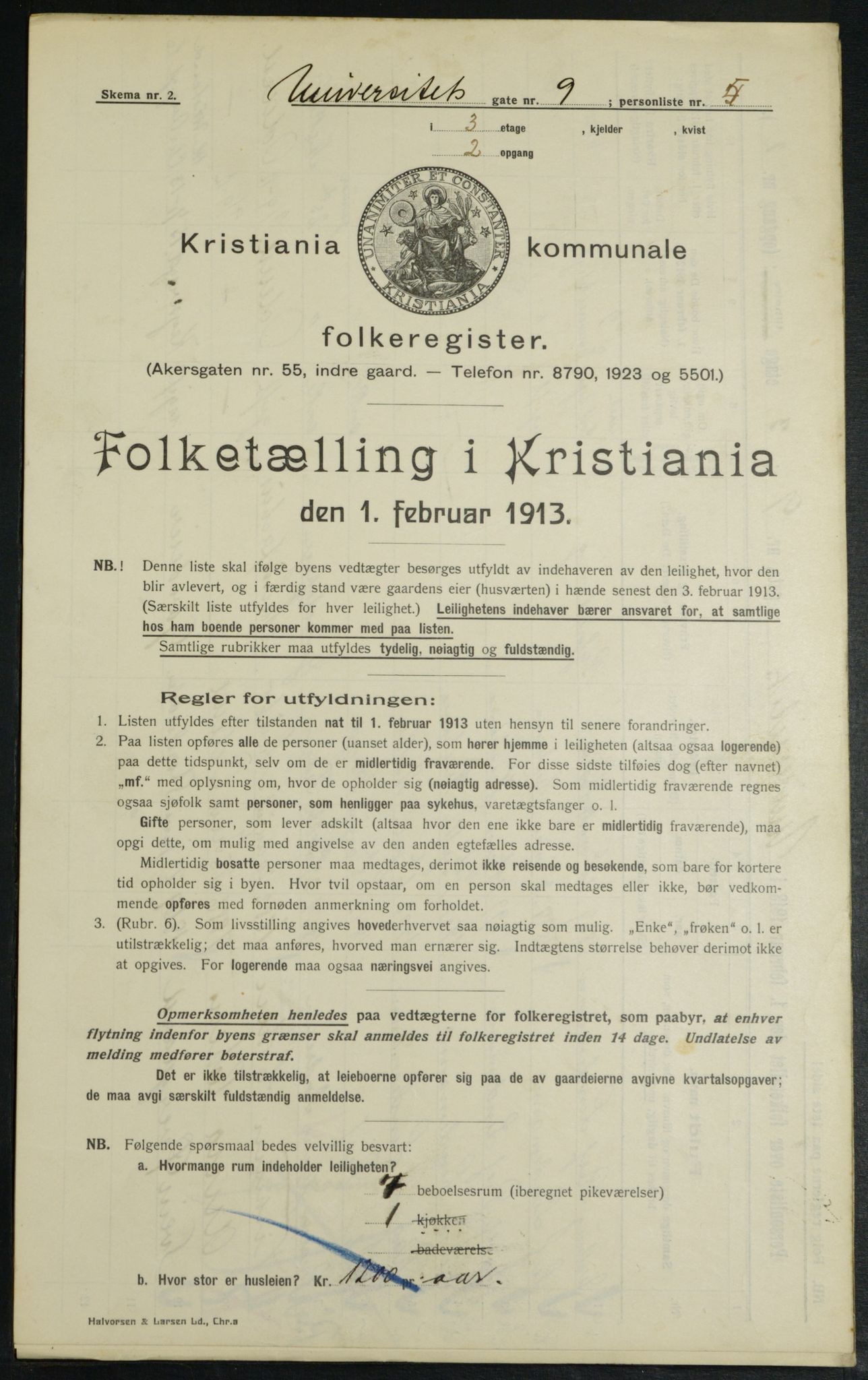 OBA, Municipal Census 1913 for Kristiania, 1913, p. 119957