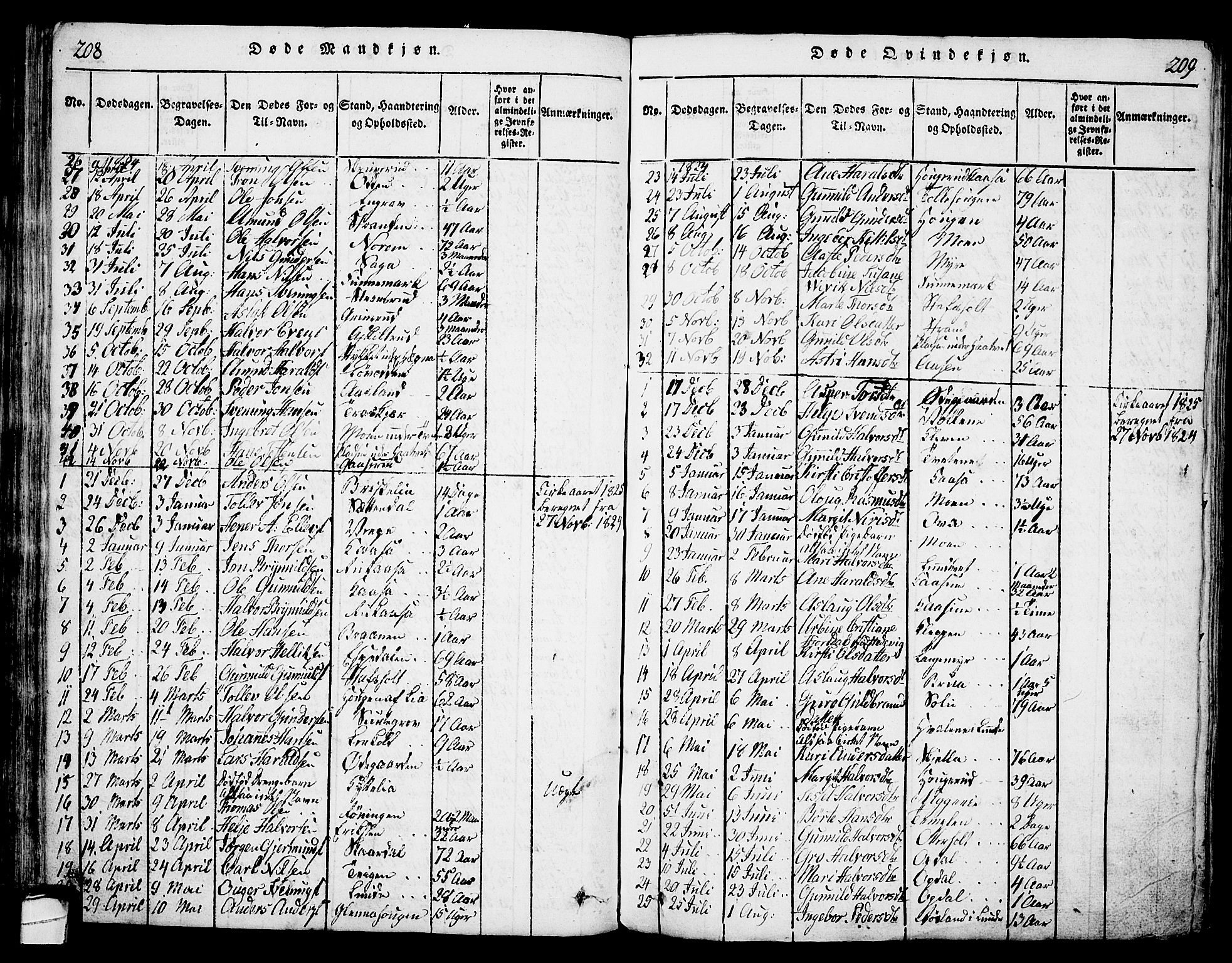 Bø kirkebøker, AV/SAKO-A-257/G/Ga/L0001: Parish register (copy) no. 1, 1815-1831, p. 208-209