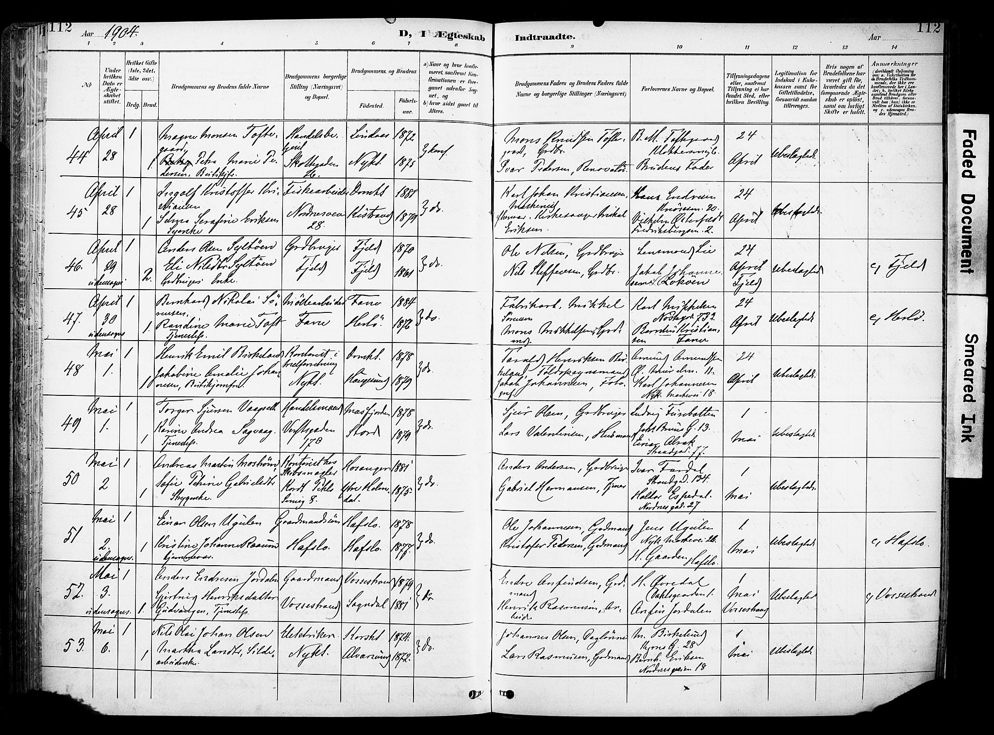 Nykirken Sokneprestembete, AV/SAB-A-77101/H/Haa/L0034: Parish register (official) no. D 4, 1896-1905, p. 112