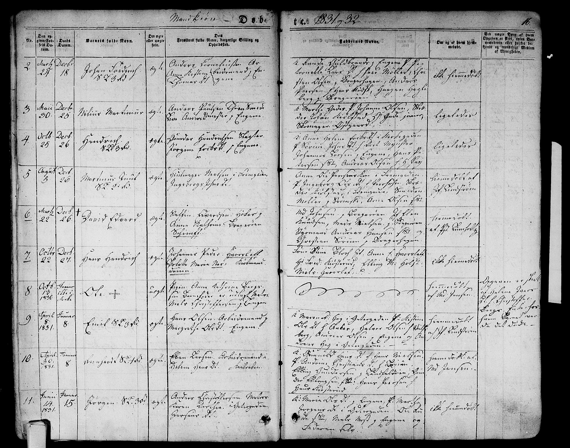 Bragernes kirkebøker, AV/SAKO-A-6/F/Fb/L0001: Parish register (official) no. II 1, 1830-1847, p. 16