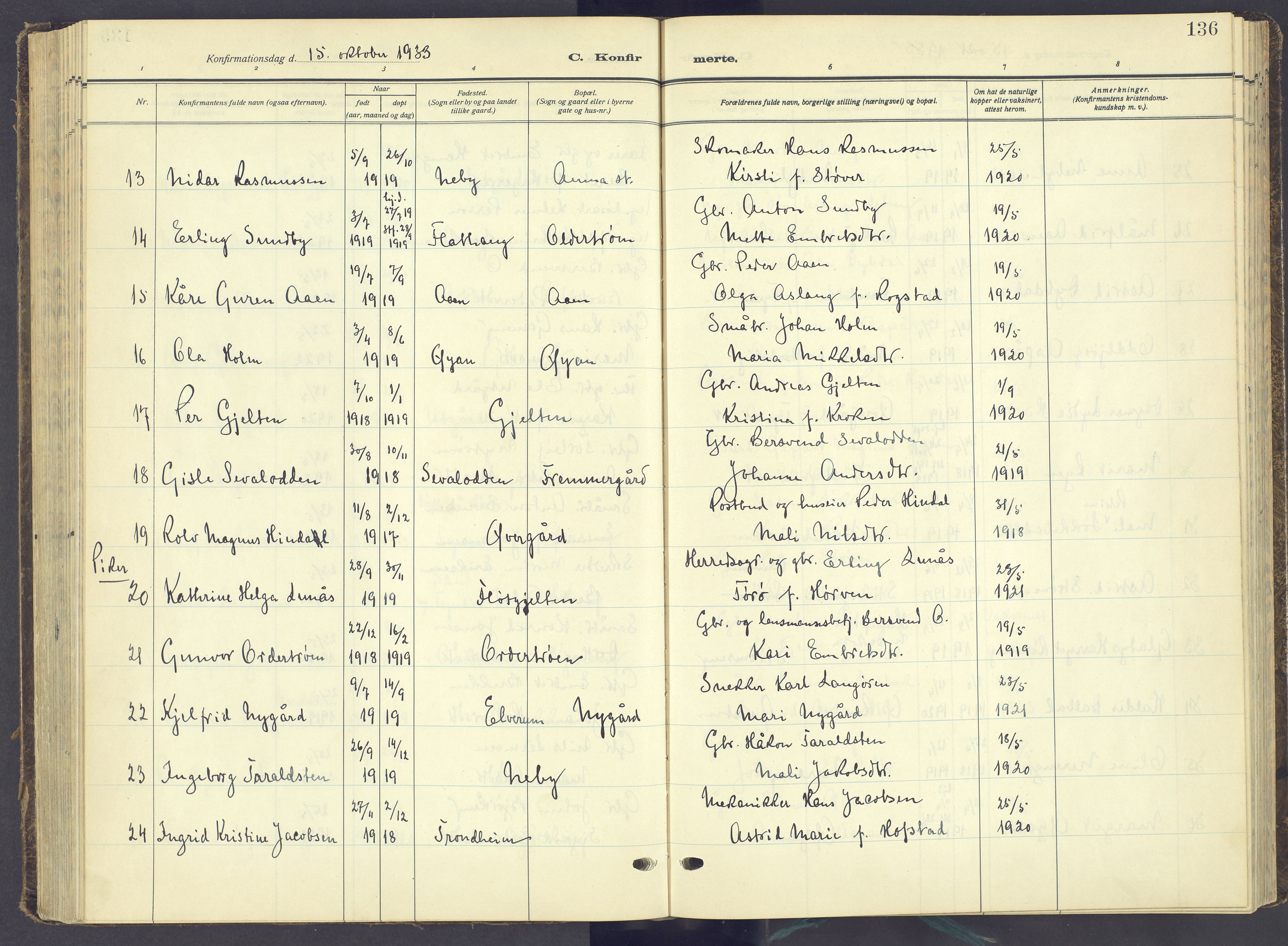 Tynset prestekontor, AV/SAH-PREST-058/H/Ha/Haa/L0027: Parish register (official) no. 27, 1930-1944, p. 136