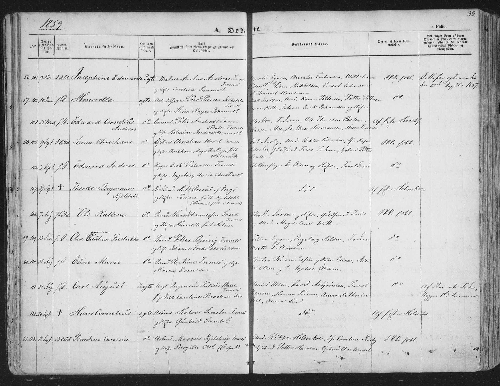 Tromsø sokneprestkontor/stiftsprosti/domprosti, SATØ/S-1343/G/Ga/L0011kirke: Parish register (official) no. 11, 1856-1865, p. 33