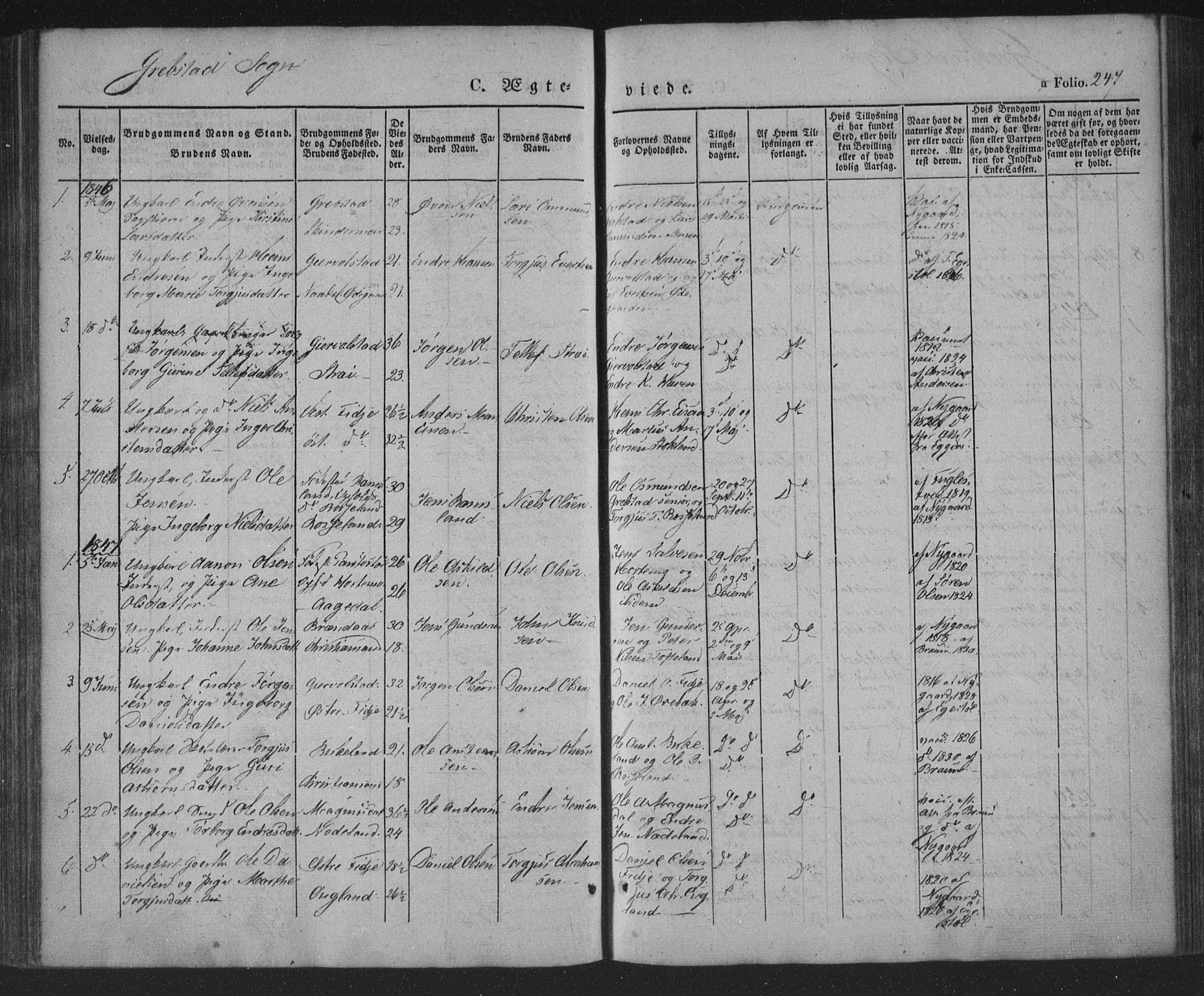 Søgne sokneprestkontor, AV/SAK-1111-0037/F/Fa/Fab/L0009: Parish register (official) no. A 9, 1838-1853, p. 247