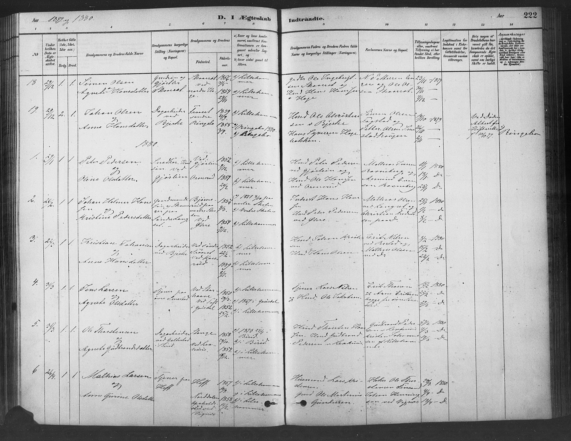 Fåberg prestekontor, SAH/PREST-086/H/Ha/Haa/L0009: Parish register (official) no. 9, 1879-1898, p. 222