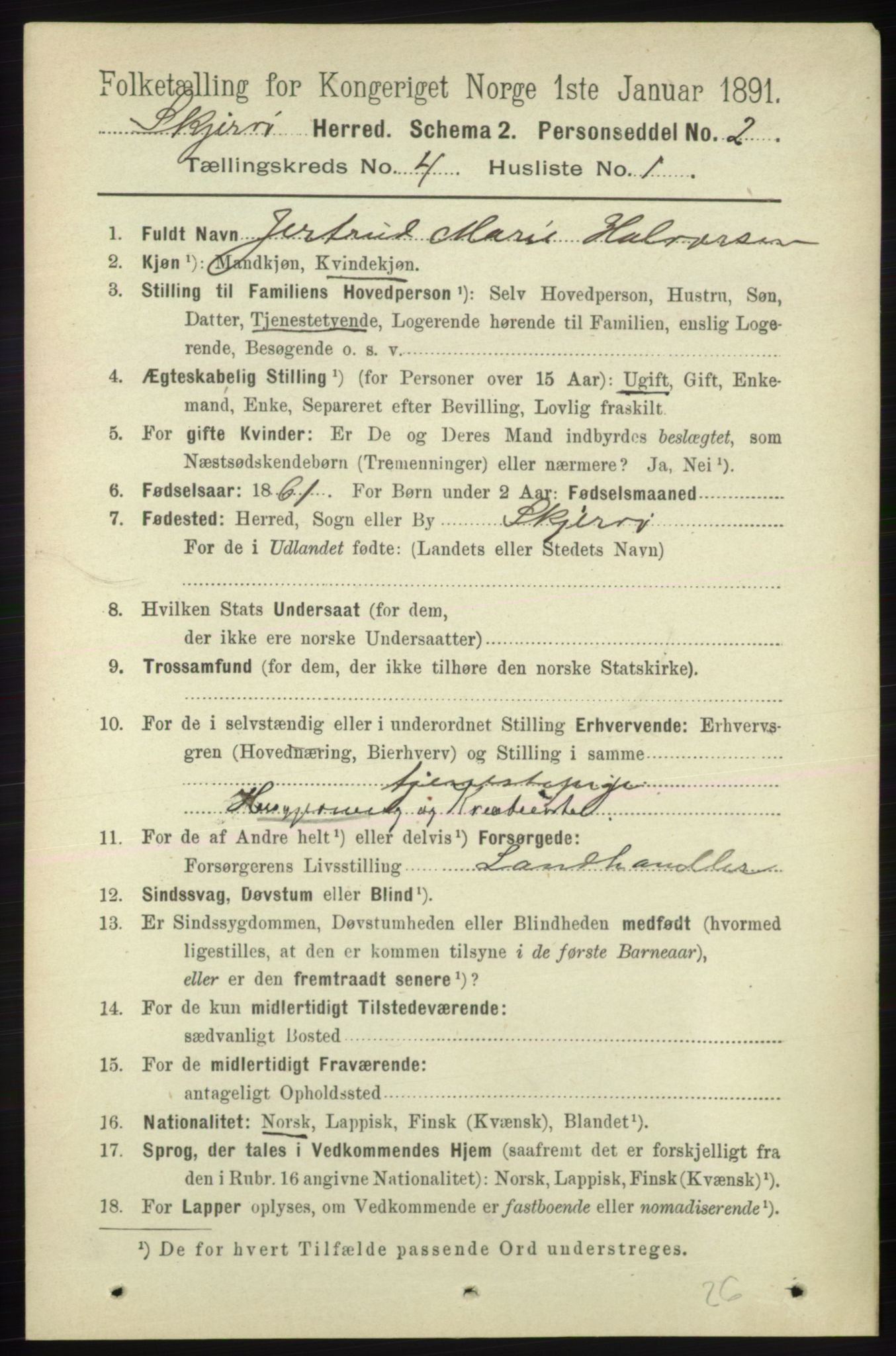 RA, 1891 census for 1941 Skjervøy, 1891, p. 2302