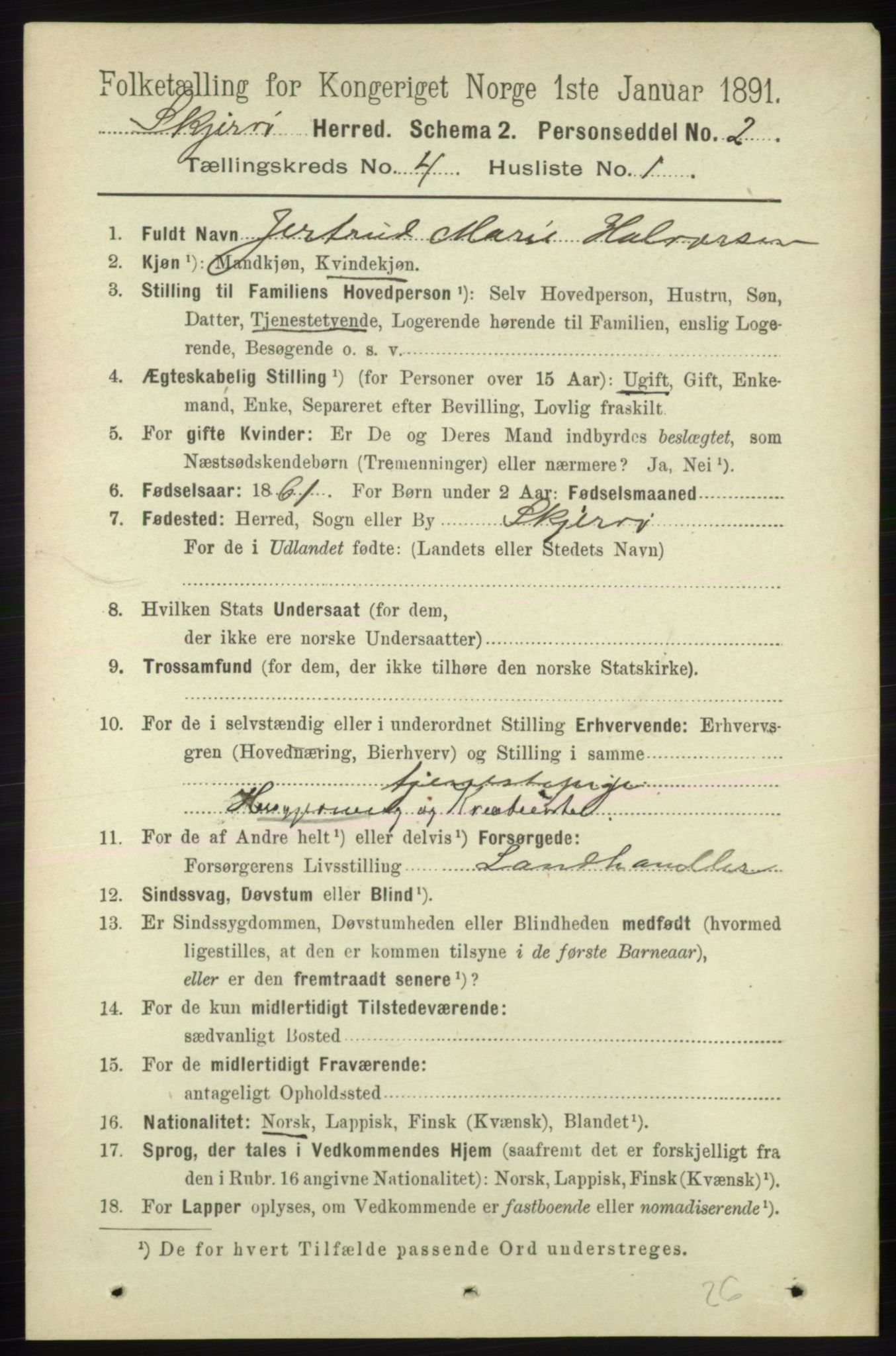 RA, 1891 census for 1941 Skjervøy, 1891, p. 2302