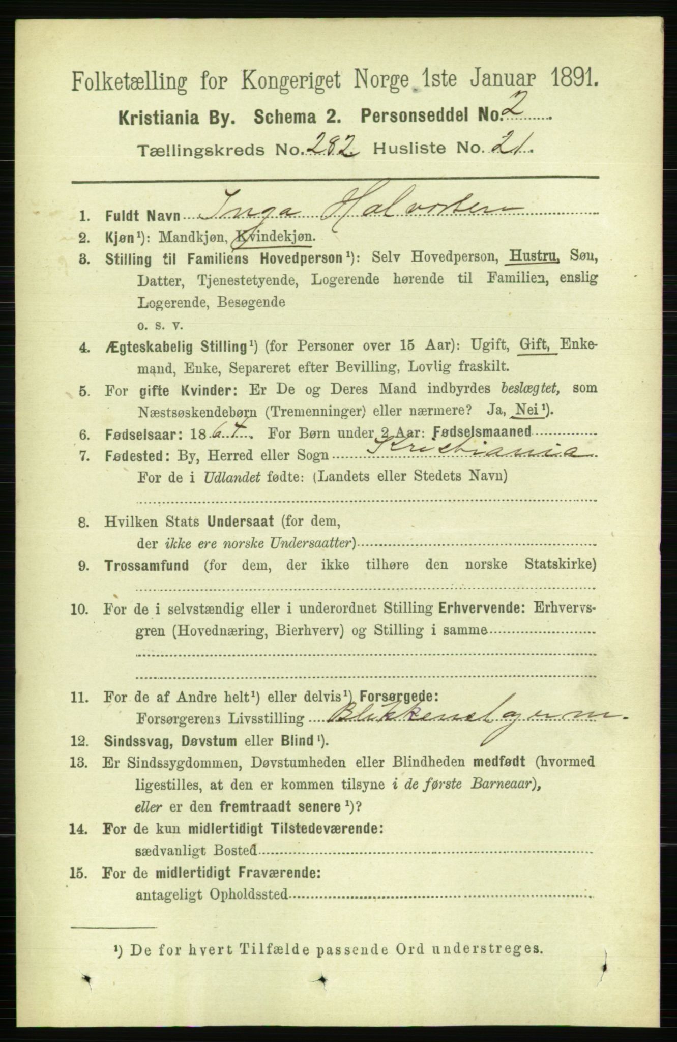 RA, 1891 census for 0301 Kristiania, 1891, p. 172301