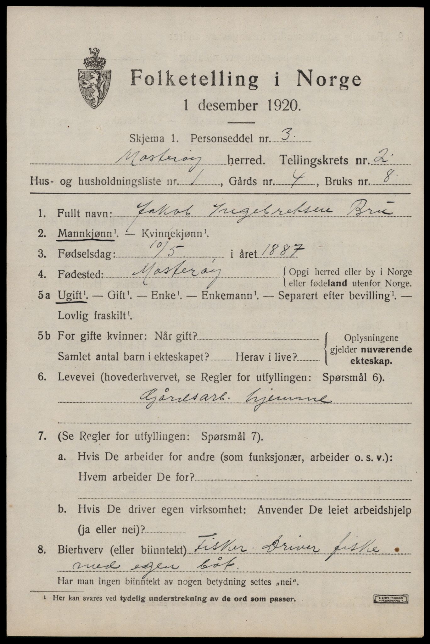 SAST, 1920 census for Mosterøy, 1920, p. 750