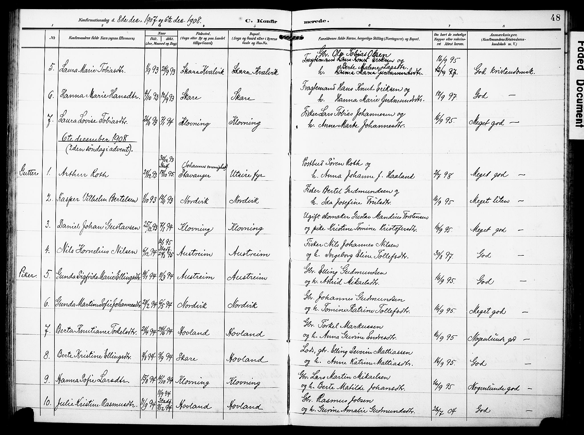 Torvastad sokneprestkontor, SAST/A -101857/H/Ha/Haa/L0018: Parish register (official) no. A 17, 1903-1925, p. 48
