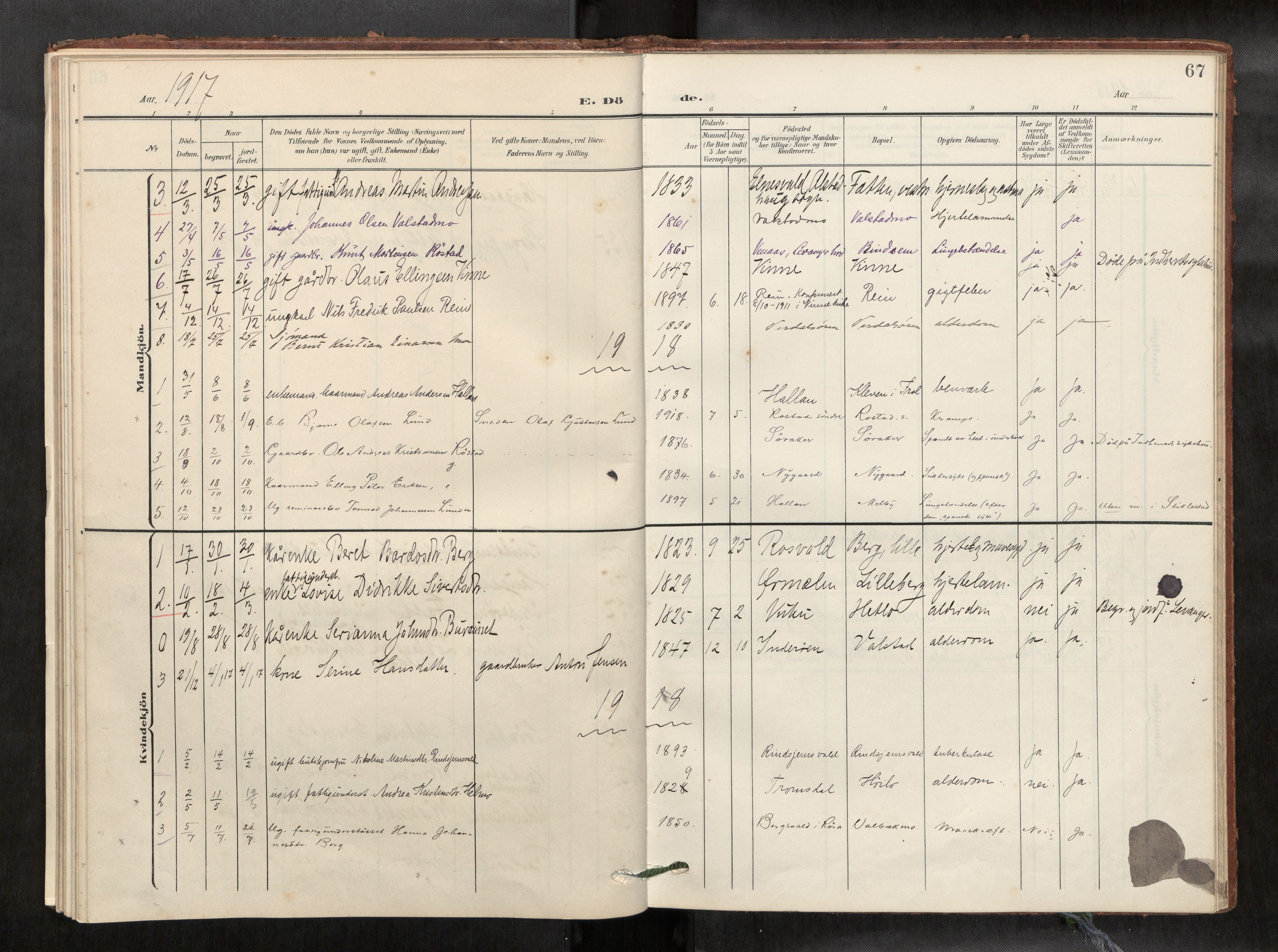 Verdal sokneprestkontor, SAT/A-1156/2/H/Haa/L0003: Parish register (official) no. 3, 1907-1921, p. 67