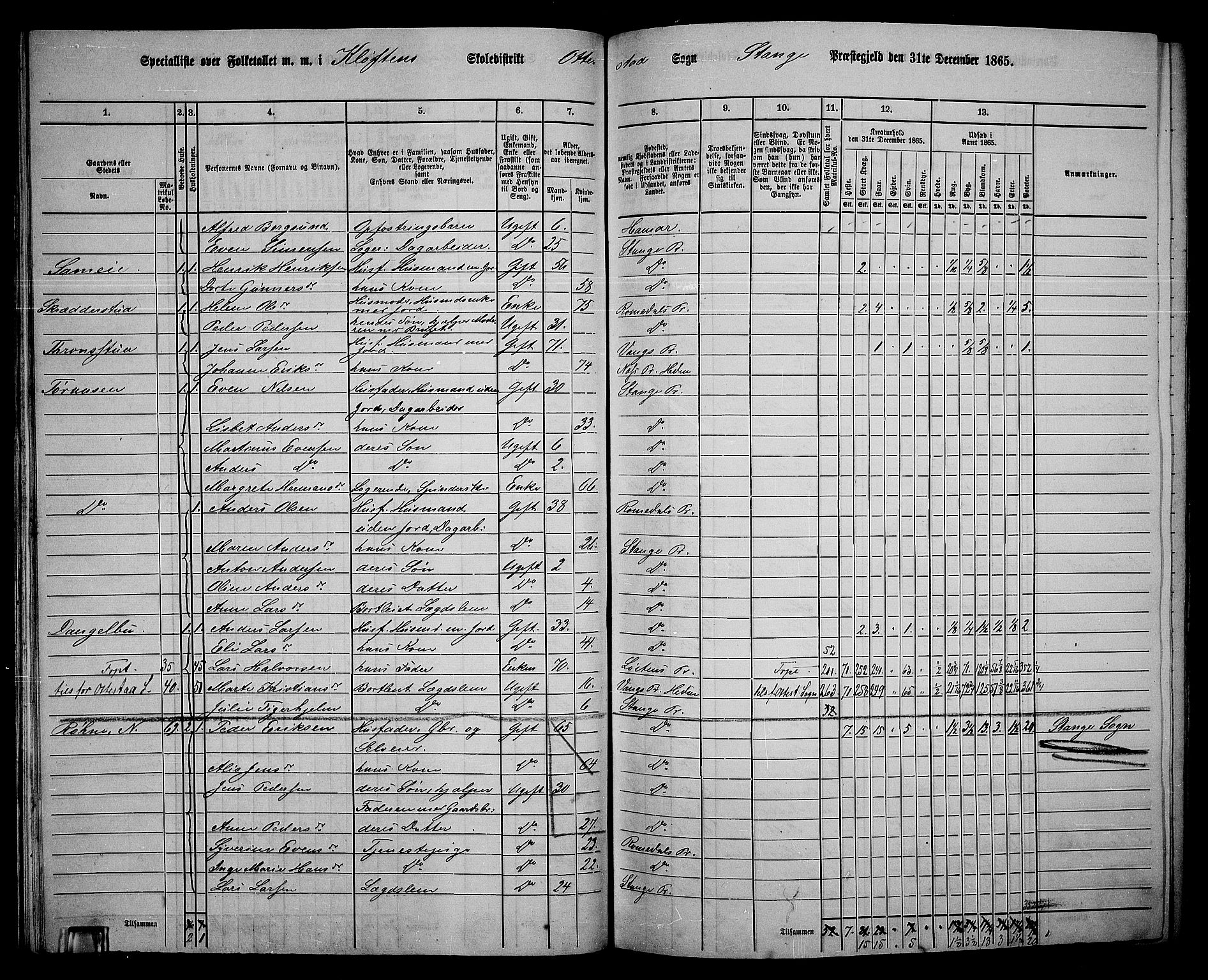 RA, 1865 census for Stange, 1865, p. 56