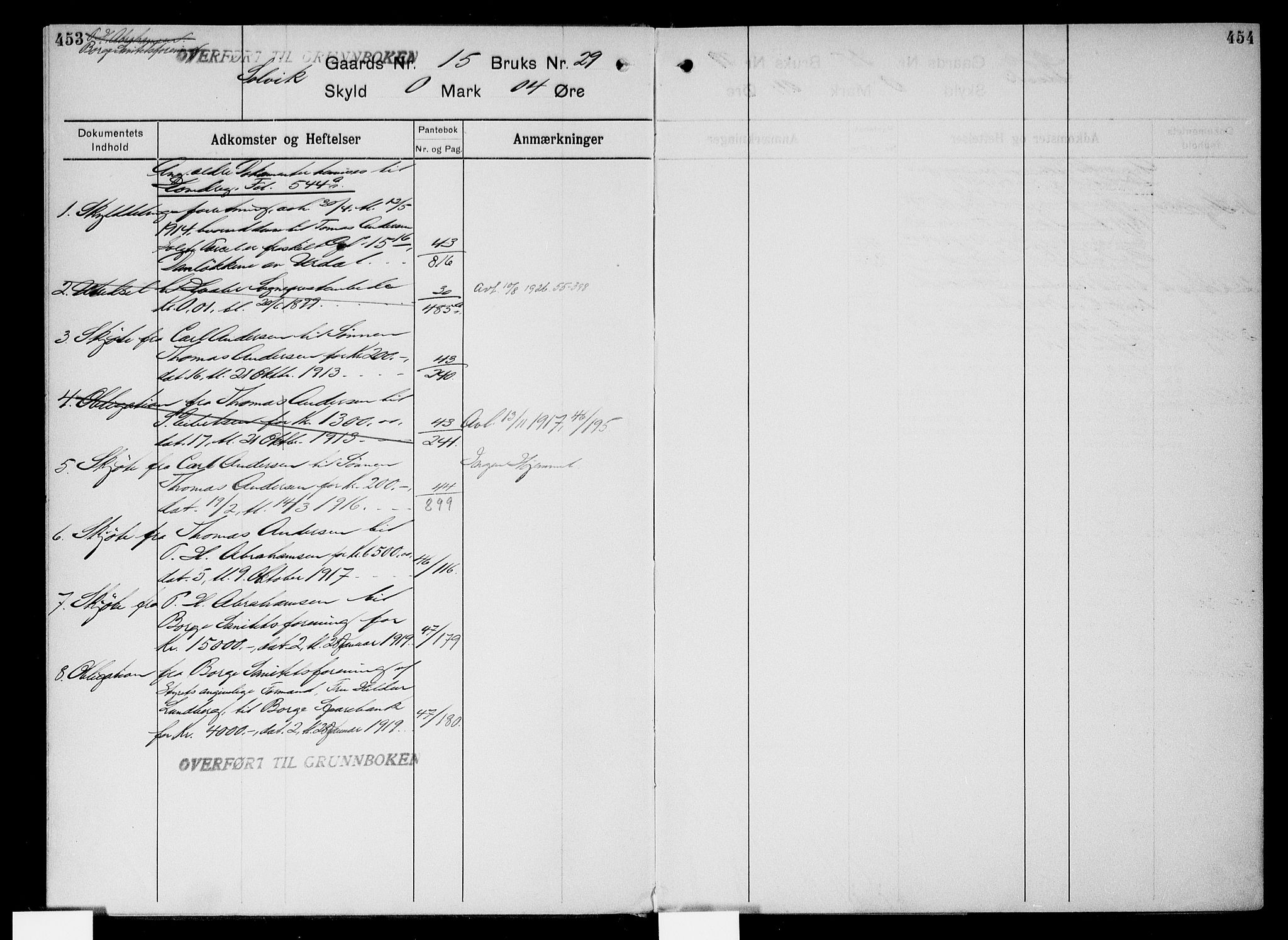 Onsøy sorenskriveri, SAO/A-10474/G/Gb/Gbc/L0003: Mortgage register no. III 3, 1913, p. 453-454
