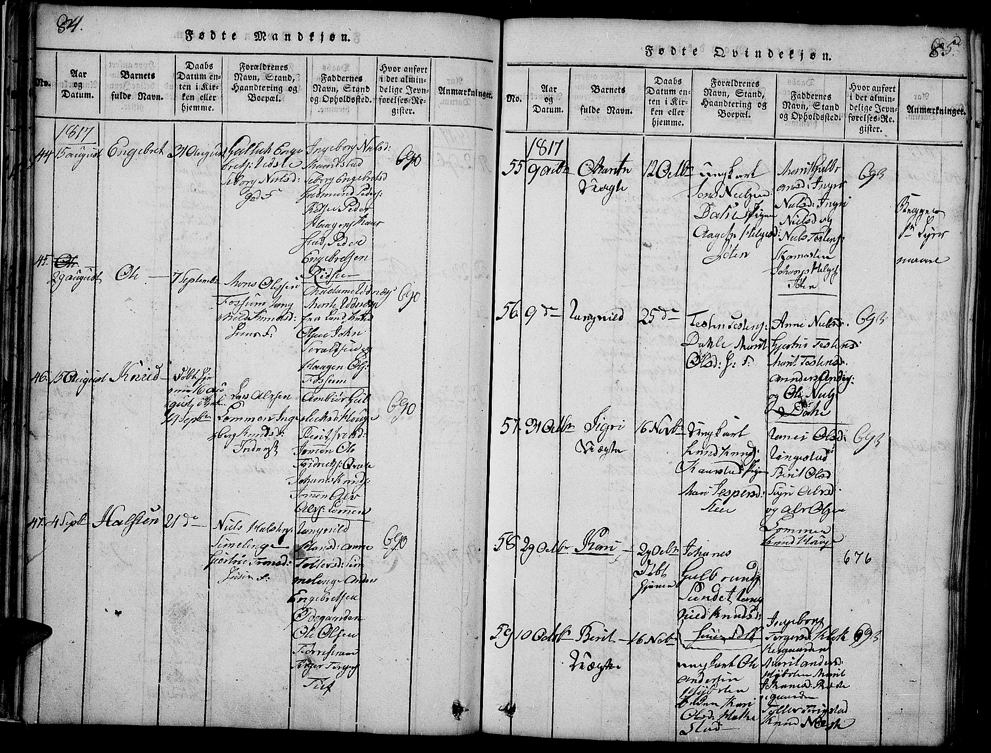 Slidre prestekontor, SAH/PREST-134/H/Ha/Haa/L0002: Parish register (official) no. 2, 1814-1830, p. 84-85