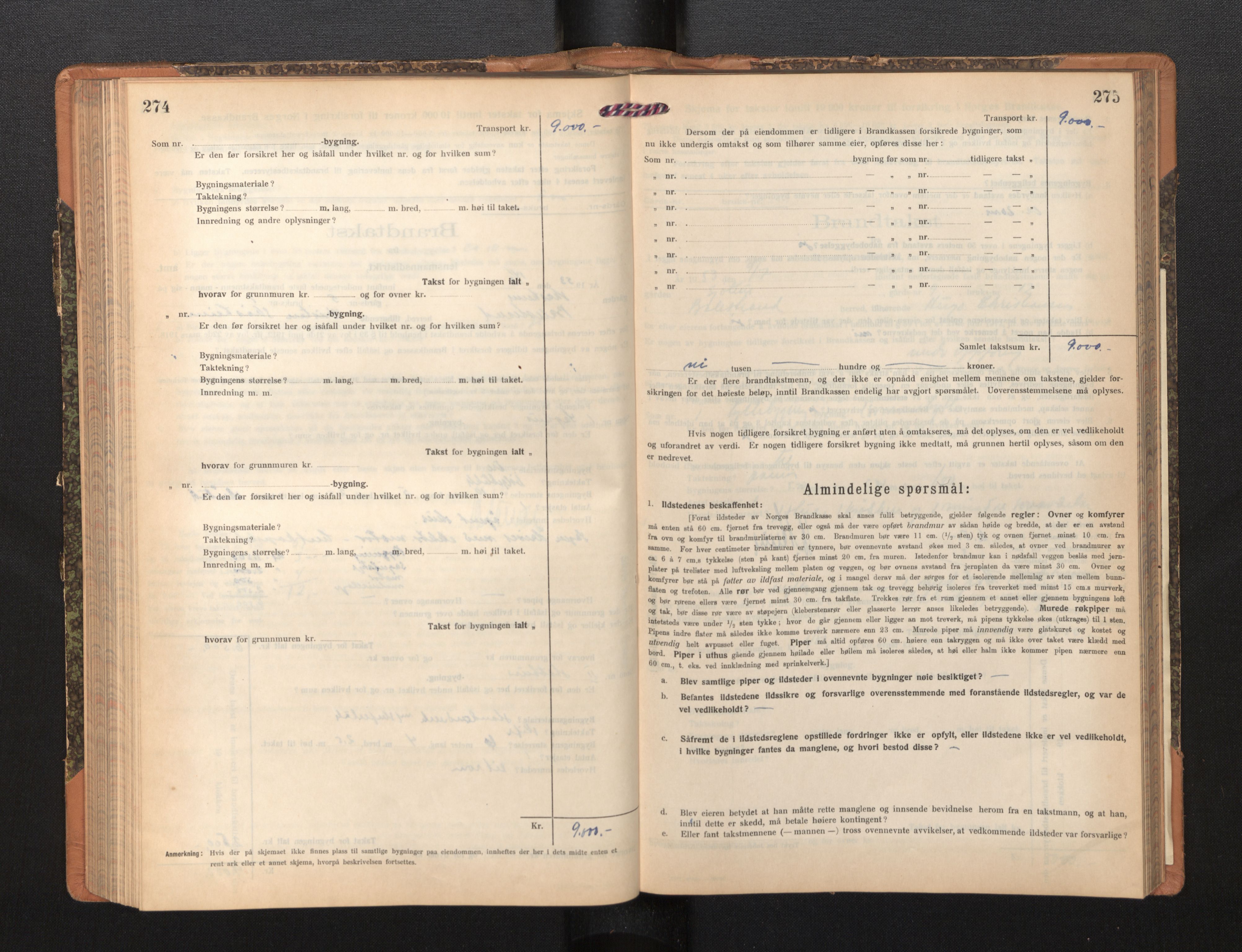 Lensmannen i Balestrand, AV/SAB-A-26501/0012/L0003: Branntakstprotokoll, skjematakst, 1920-1955, p. 274-275