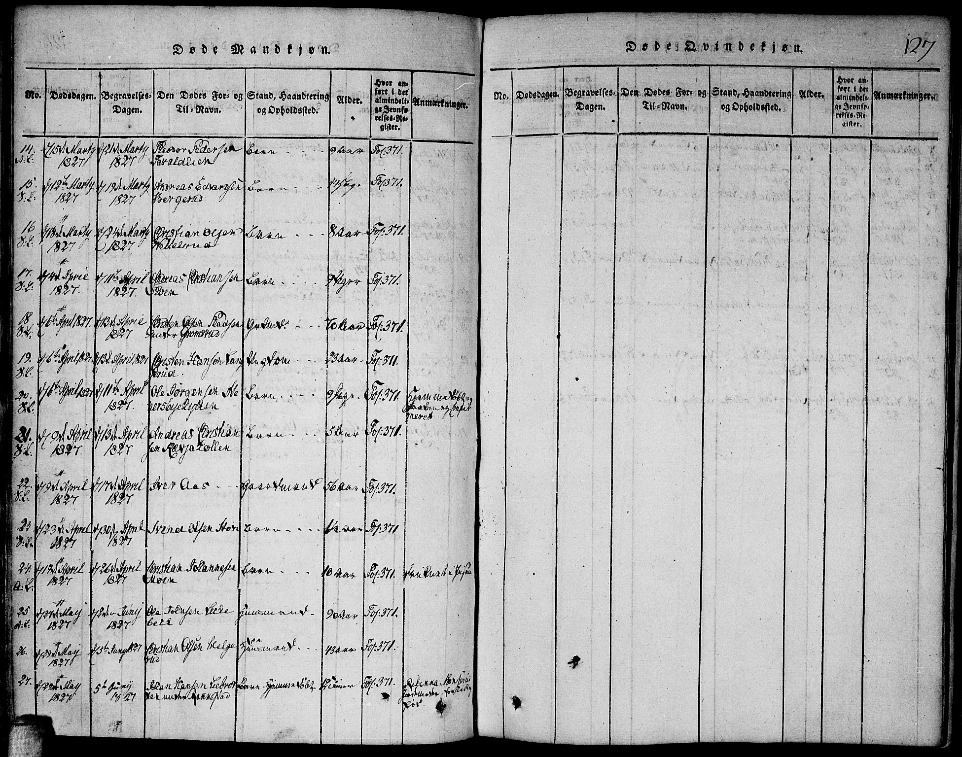 Høland prestekontor Kirkebøker, AV/SAO-A-10346a/F/Fa/L0007: Parish register (official) no. I 7, 1814-1827, p. 127