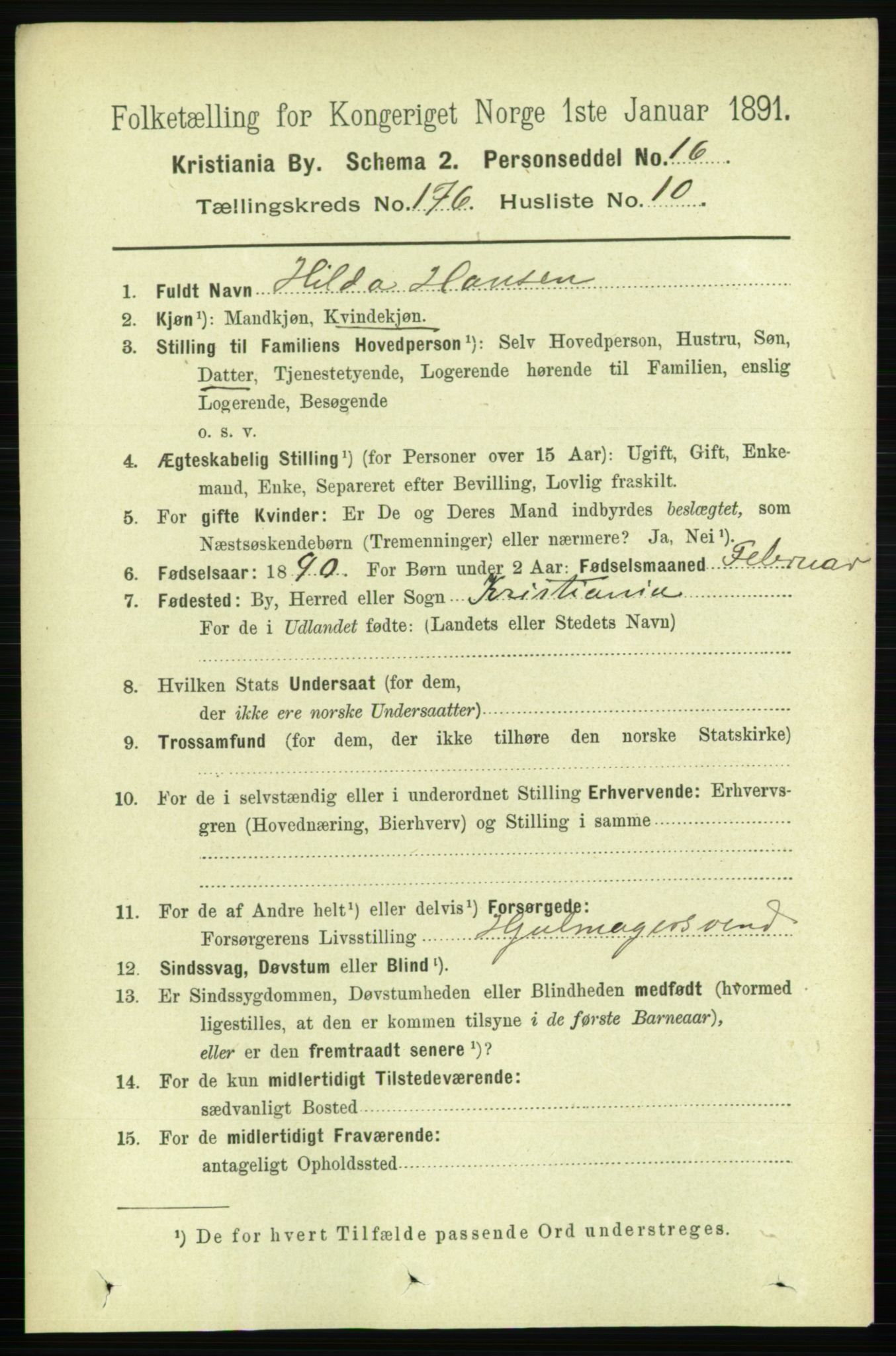 RA, 1891 census for 0301 Kristiania, 1891, p. 105922