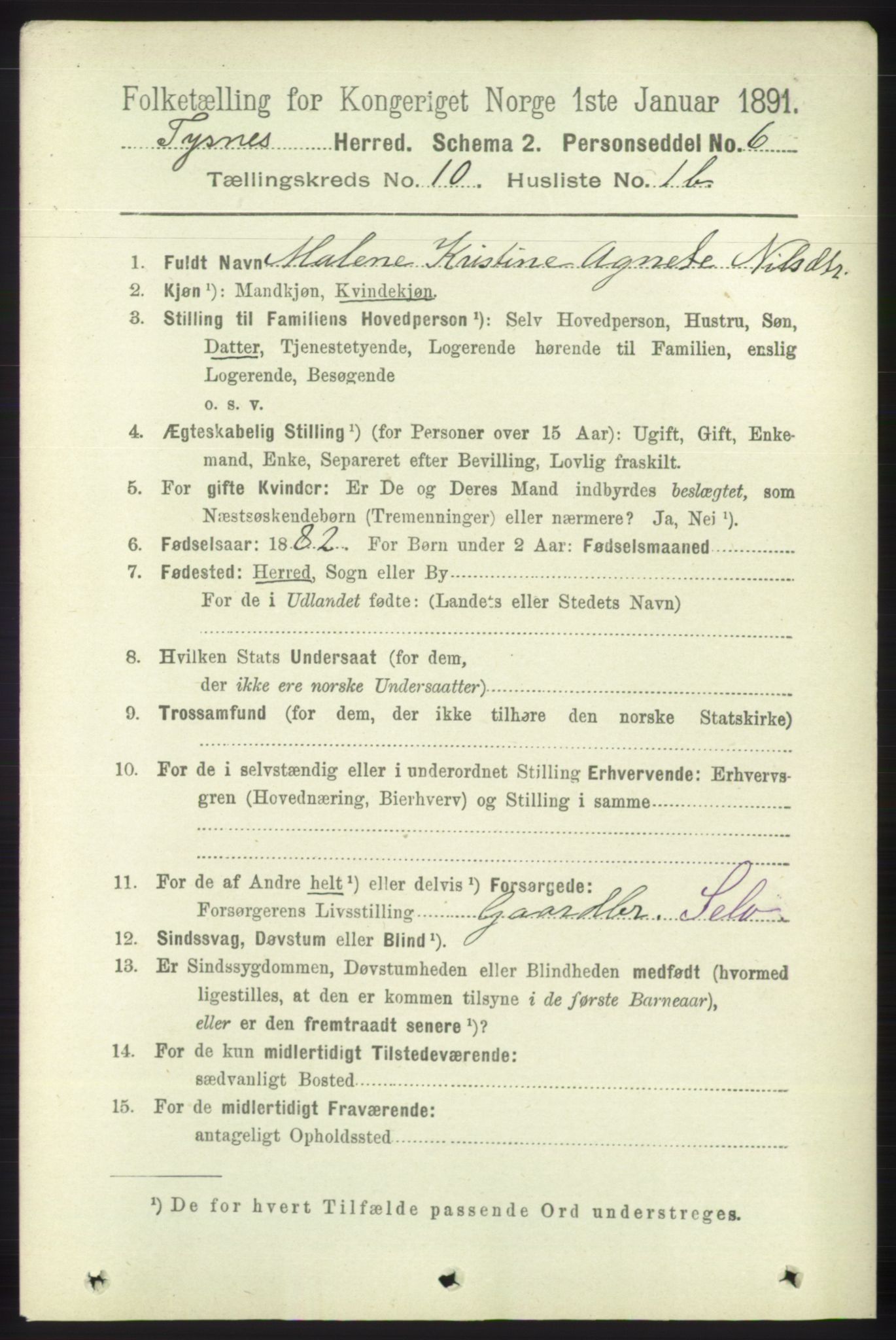 RA, 1891 census for 1223 Tysnes, 1891, p. 4860