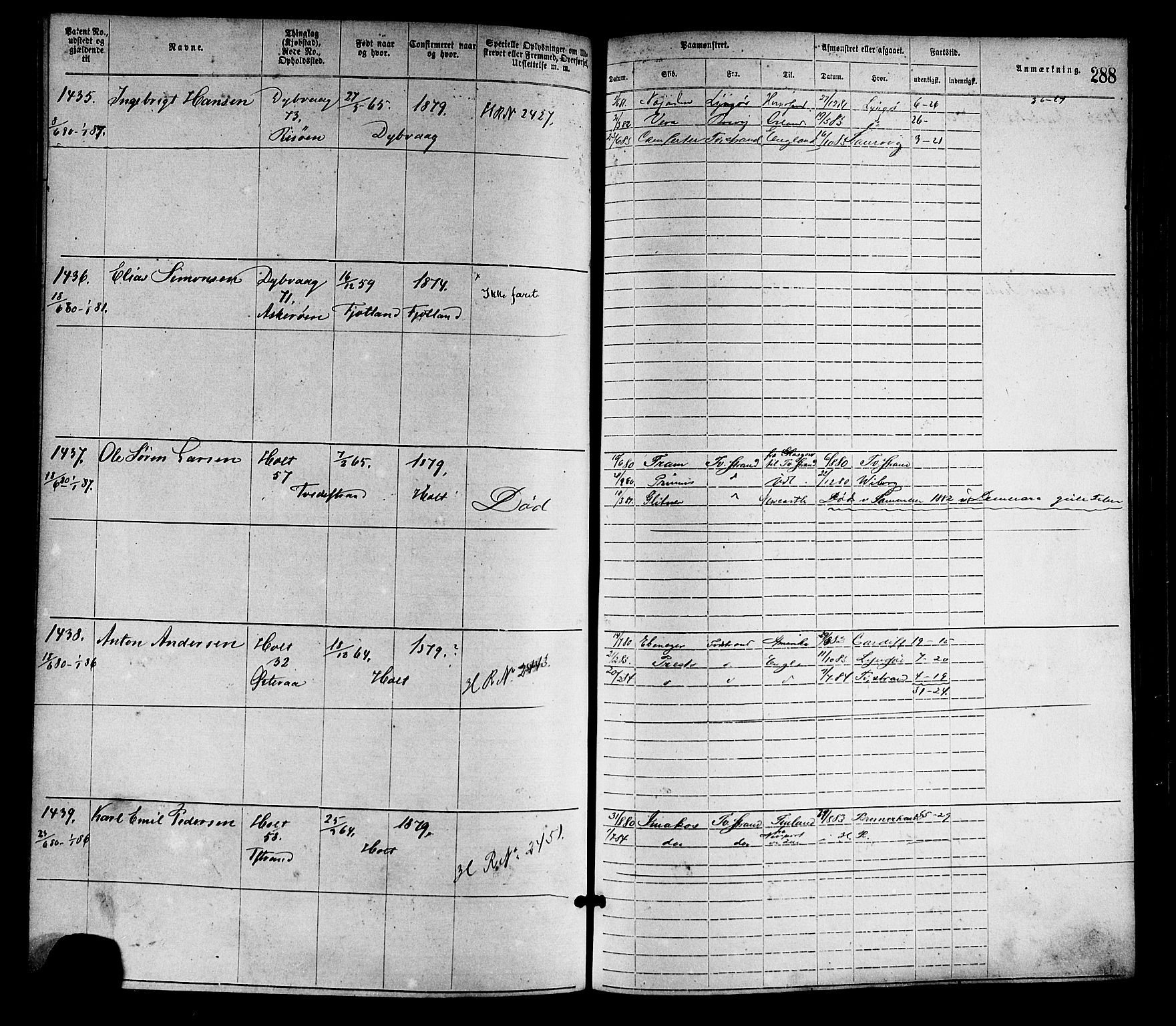Tvedestrand mønstringskrets, SAK/2031-0011/F/Fa/L0001: Annotasjonsrulle nr 1-1905 med register, R-1, 1866-1886, p. 313