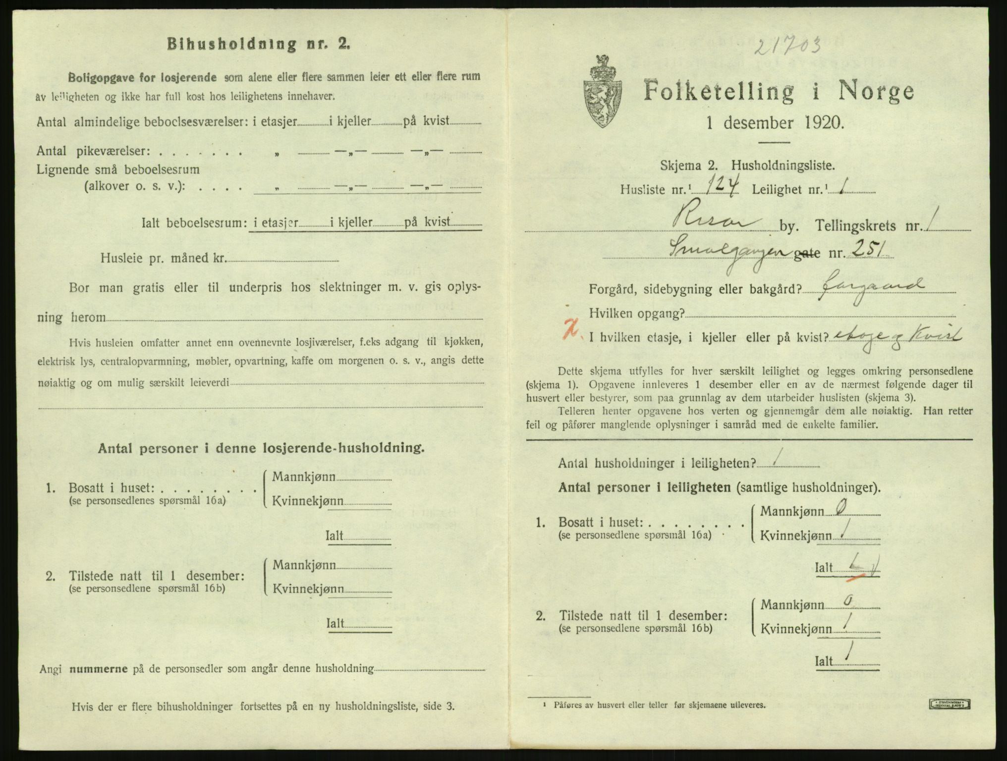 SAK, 1920 census for Risør, 1920, p. 1651