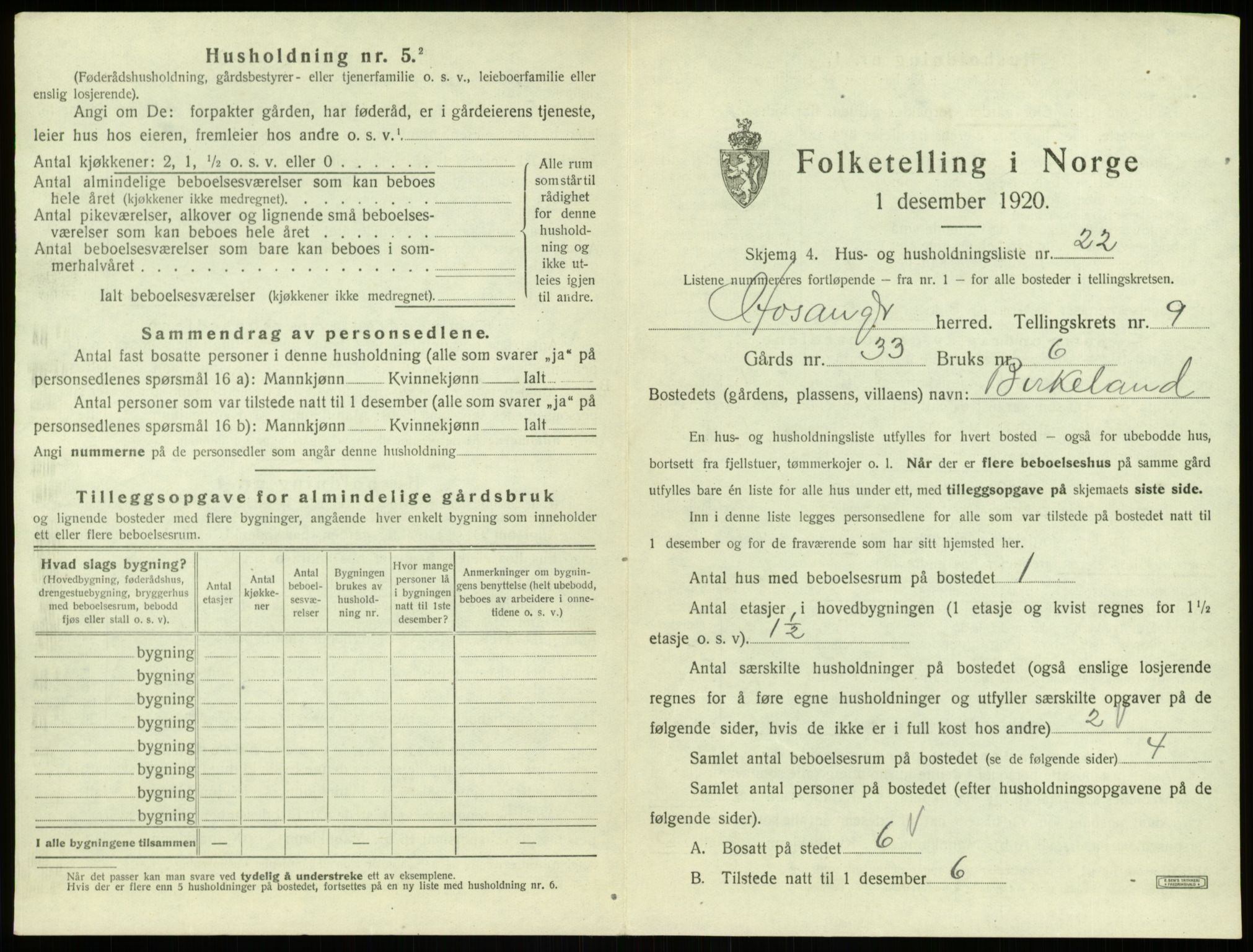 SAB, 1920 census for Hosanger, 1920, p. 531