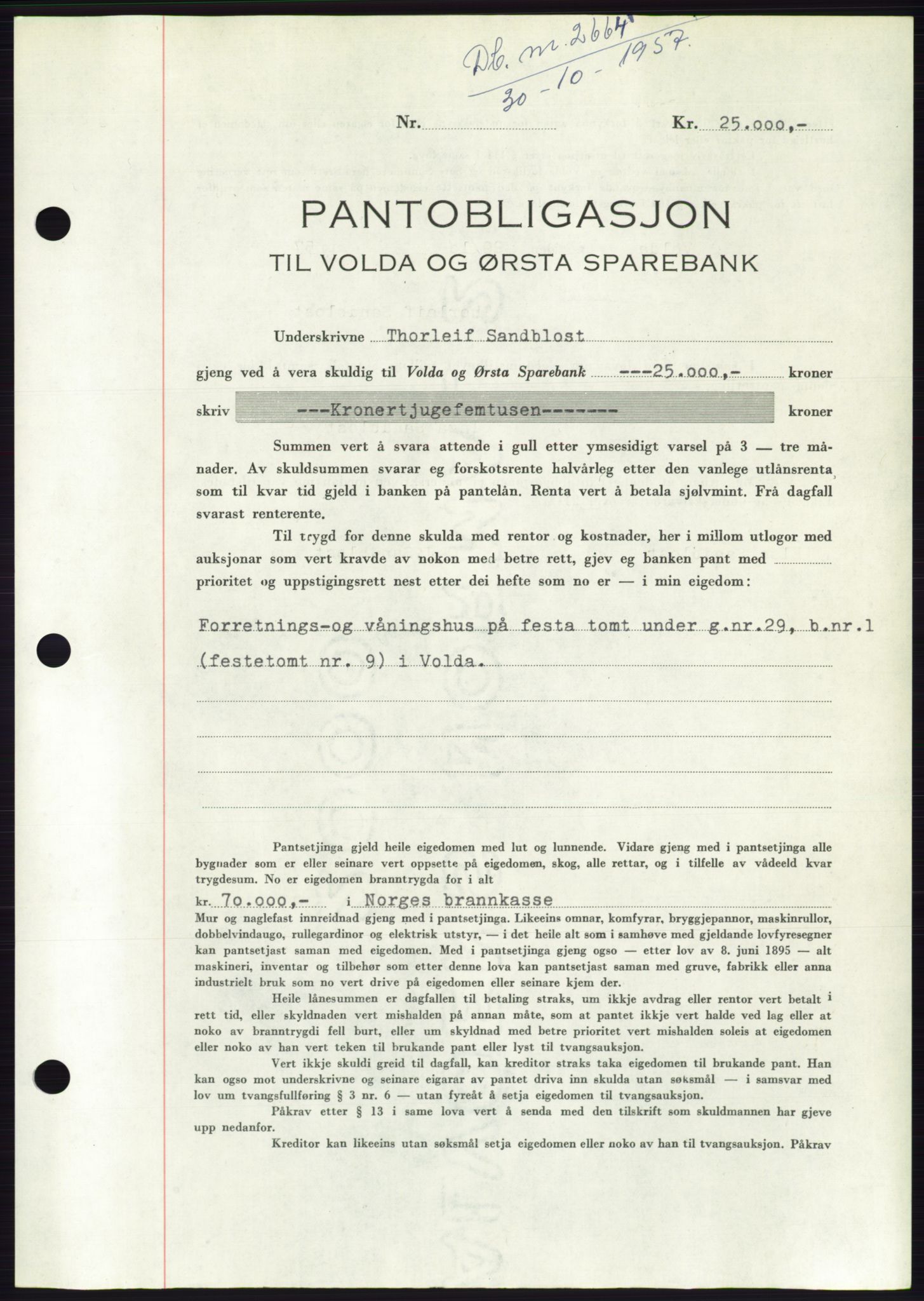 Søre Sunnmøre sorenskriveri, AV/SAT-A-4122/1/2/2C/L0130: Mortgage book no. 18B, 1957-1958, Diary no: : 2664/1957