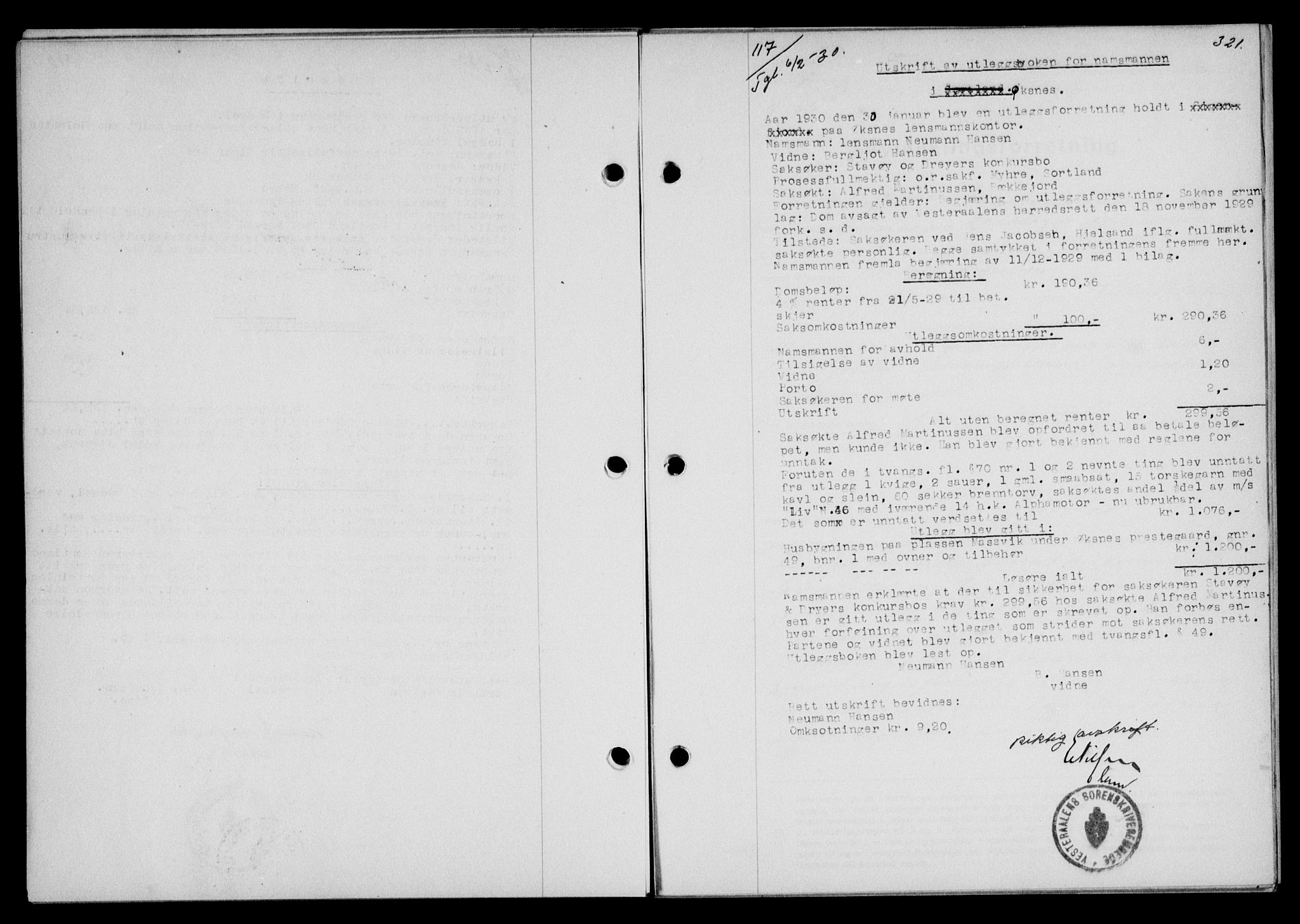 Vesterålen sorenskriveri, SAT/A-4180/1/2/2Ca/L0050: Mortgage book no. 43, 1929-1930, Deed date: 06.02.1930