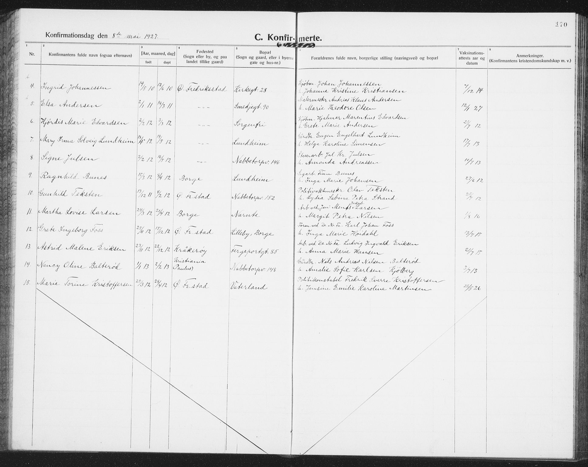 Østre Fredrikstad prestekontor Kirkebøker, SAO/A-10907/G/Ga/L0003: Parish register (copy) no. 3, 1920-1940, p. 170