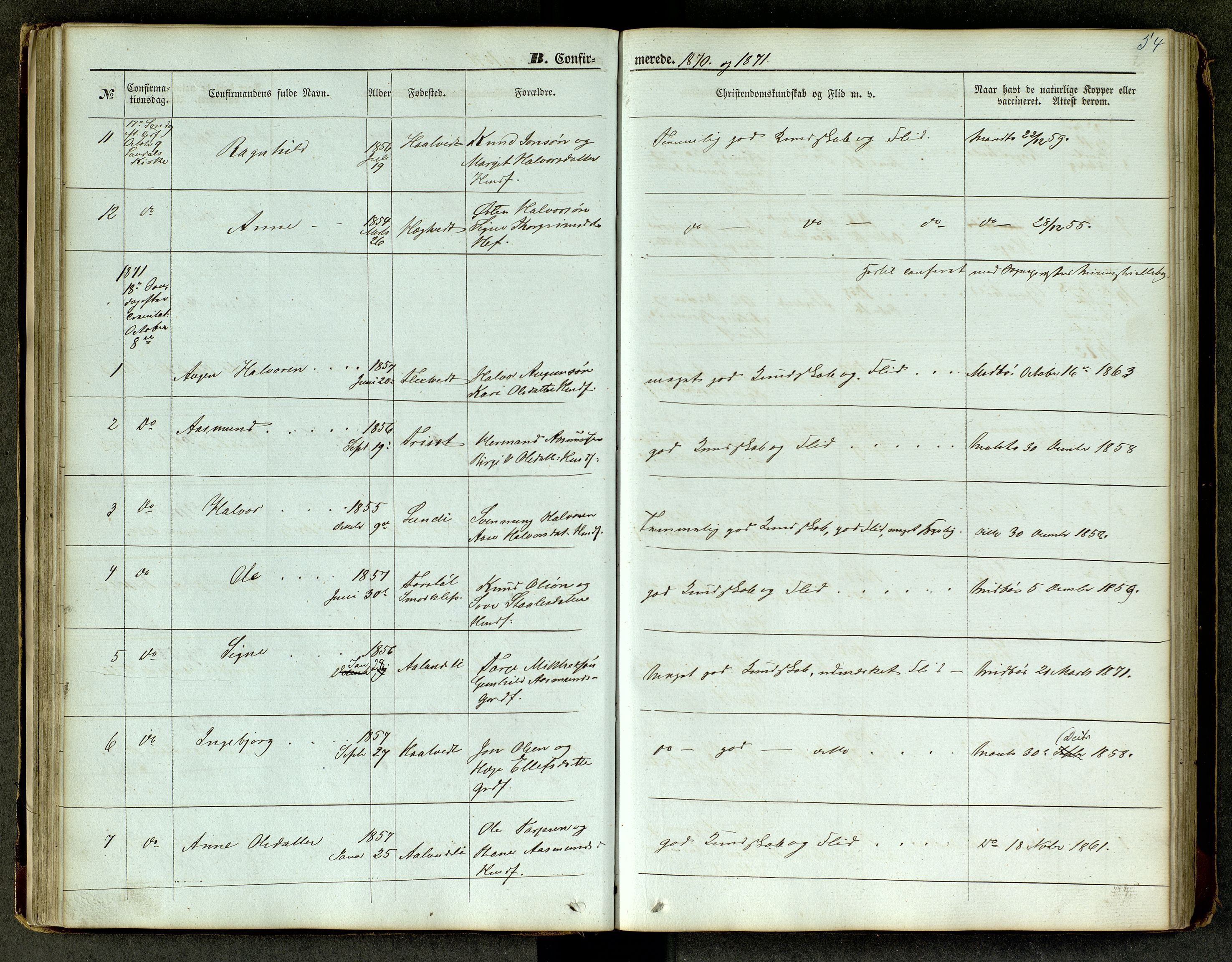 Lårdal kirkebøker, SAKO/A-284/G/Ga/L0002: Parish register (copy) no. I 2, 1861-1890, p. 54