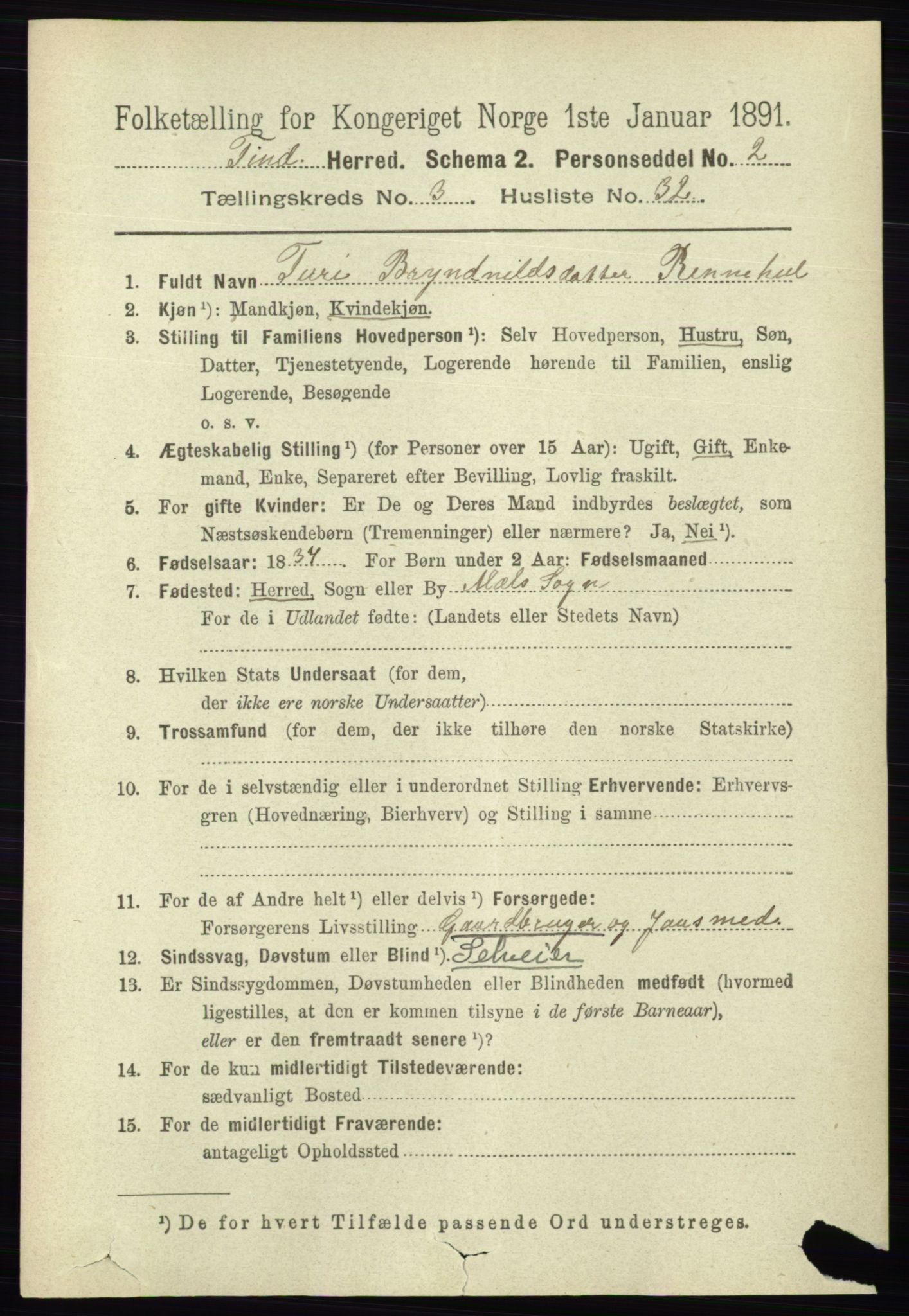 RA, 1891 census for 0826 Tinn, 1891, p. 673