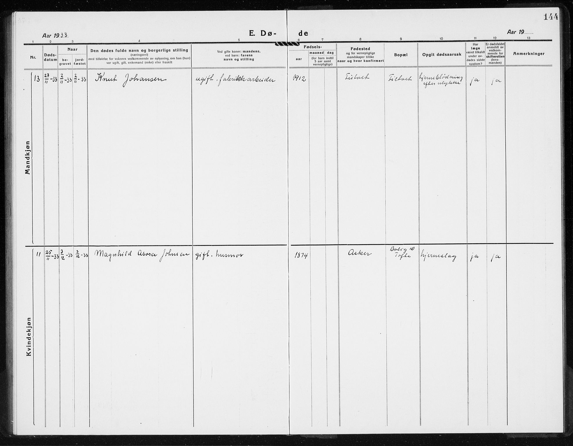 Hurum kirkebøker, AV/SAKO-A-229/G/Gb/L0001: Parish register (copy) no. II 1, 1917-1934, p. 144